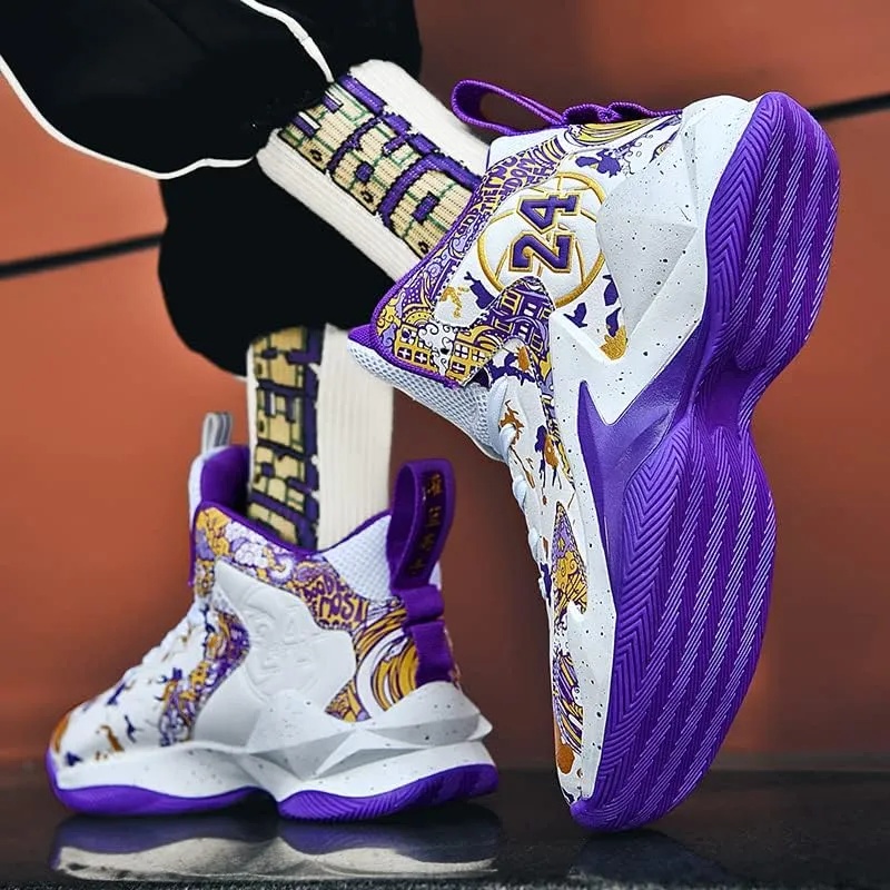 Kids Basketball Shoes, Leather Trendy Casual Sports Basketball Shoes Breathable Comfortable Boys Sneakers for Little Kids/Big Kids and Adult