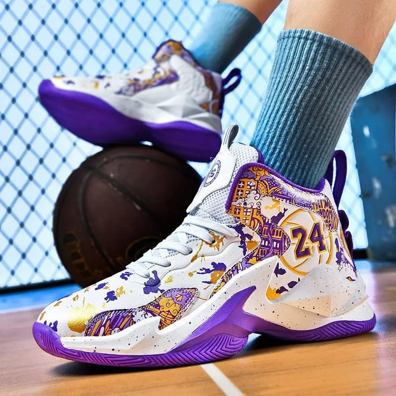 Kids Basketball Shoes, Leather Trendy Casual Sports Basketball Shoes Breathable Comfortable Boys Sneakers for Little Kids/Big Kids and Adult