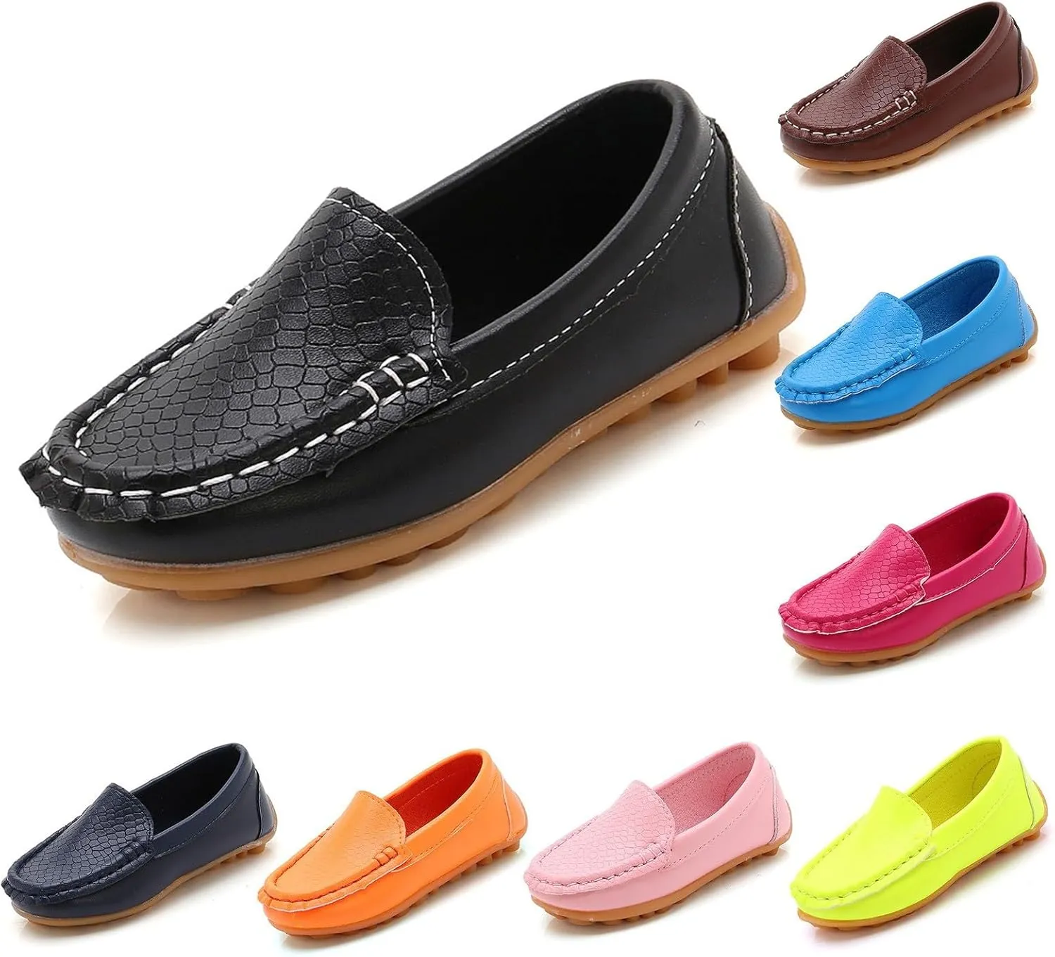 Kids Boys Girls Soft Slip On Loafers Flat Boat 𝗠occasin Schooling Daily Walking Shoes Girls Soft Leather Shoes