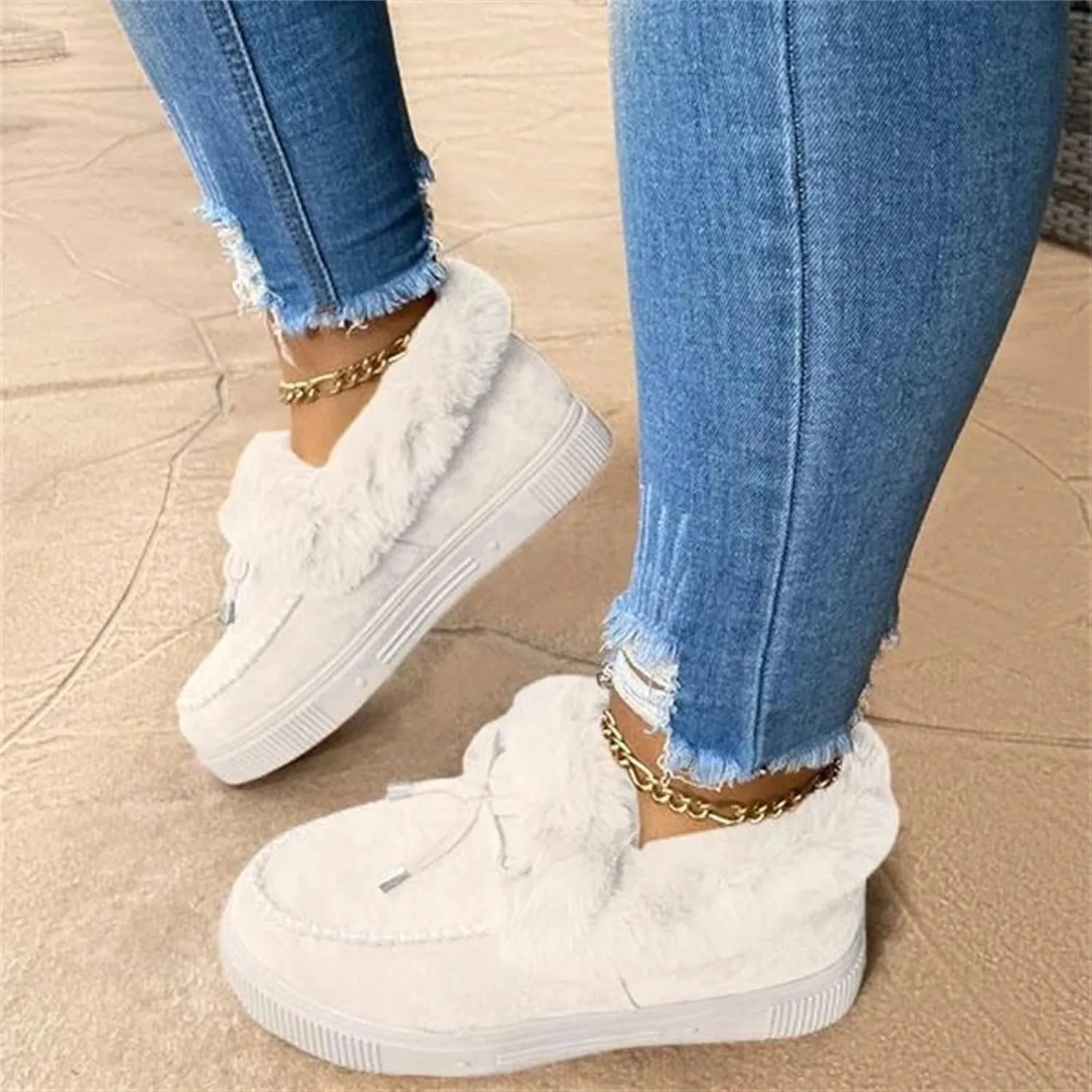Ladmiple Booties For Women 2024 Snow Boots Winter Shoes Fur Lined Warm Slip On Ankle Boots Comfortable Walking Loafers Shoes