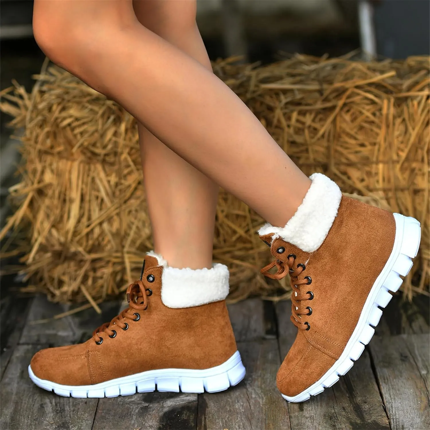 Ladmiple Boots For Women 2024 Ankle Booties Snow Boots Warm Comfortable Slip On Outdoor Fur Lined Lining Walking Winter Shoes