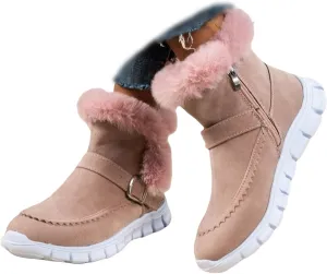 Ladmiple Boots For Women Ankle Booties Winter Snow Boots Classic Faux Fur Lined Slip On Casual Warm Comfortable Loafers Shoes