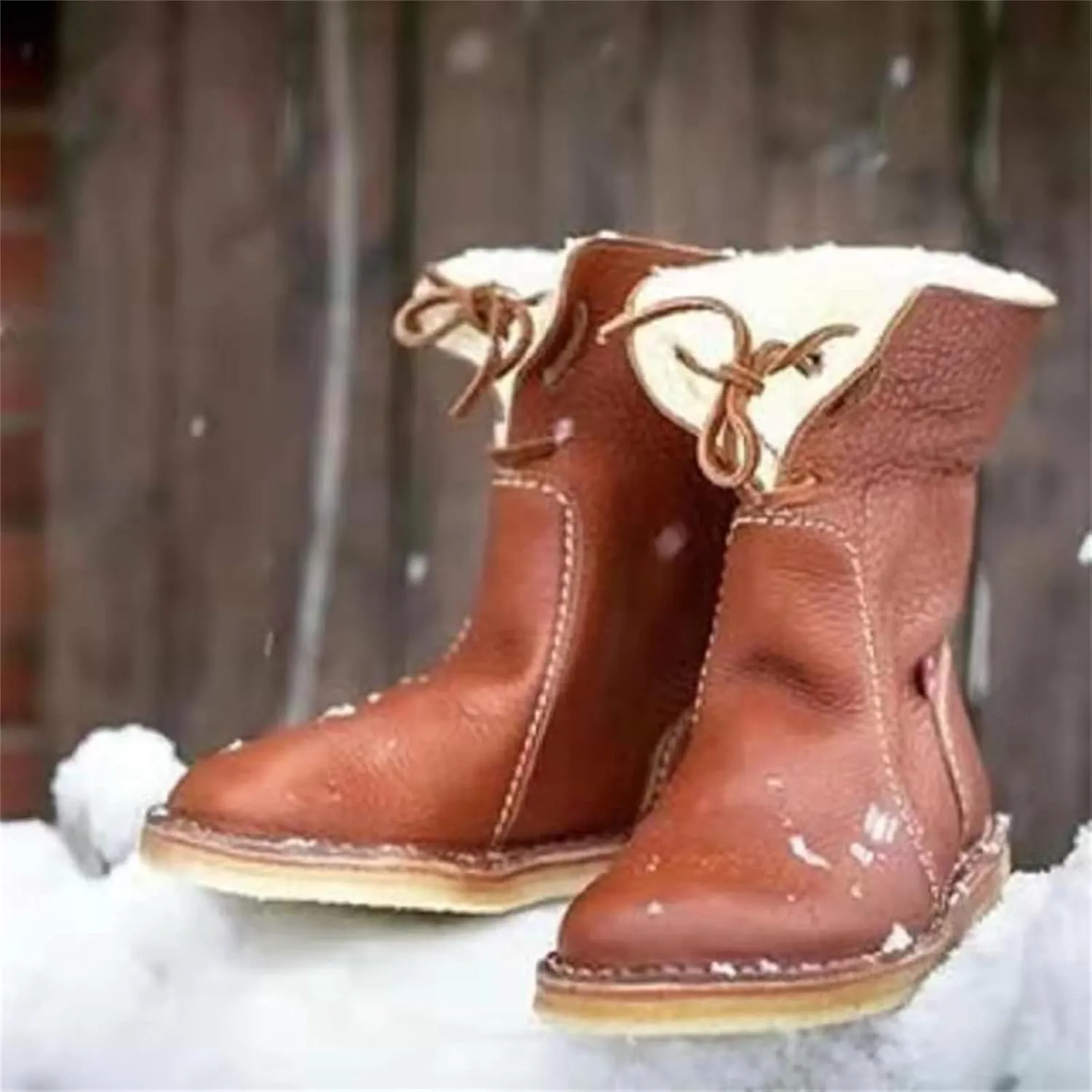 Ladmiple Snow Boots For Women Cute High Top Winter Ankle Booties Slip on Warm Comfortable Fur Lined Mid Calf Walking Shoes