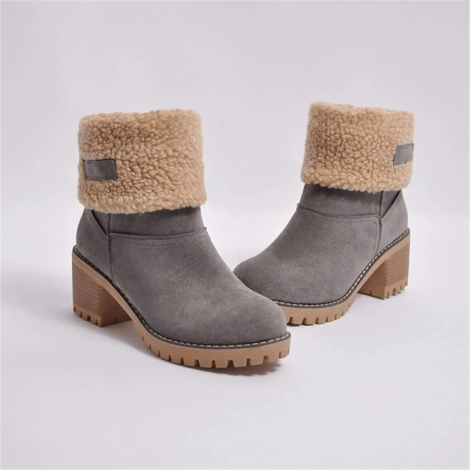 Ladmiple Snow Boots For Women Cute High Top Winter Warm Ankle Booties Fur Lined Anti-Slip Outdoor Slip On Mid Calf Warm Shoes