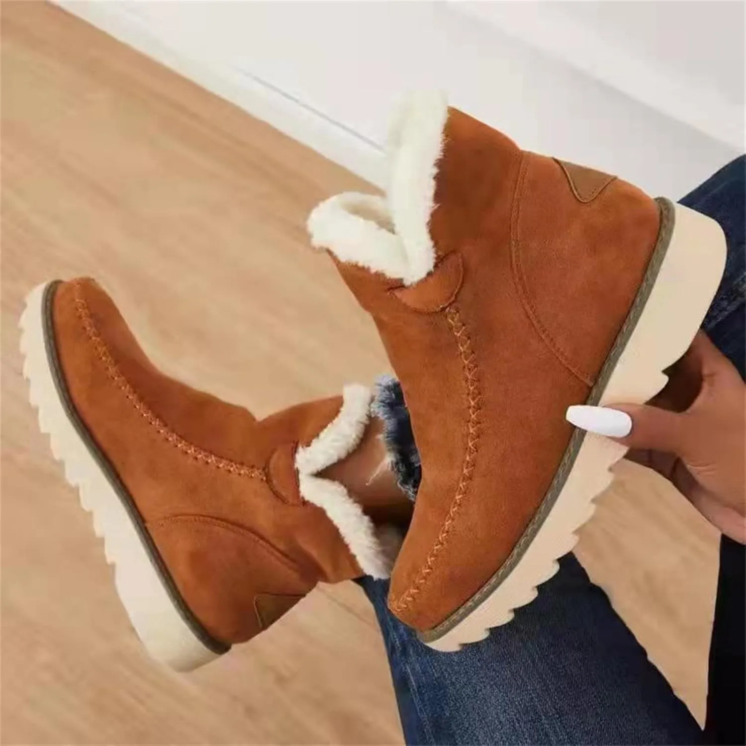 Ladmiple Snow Boots For Women Wide Width High-top Winter Boots Lace Up Warm Comfortable Outdoor Fur Lined Ankle Booties