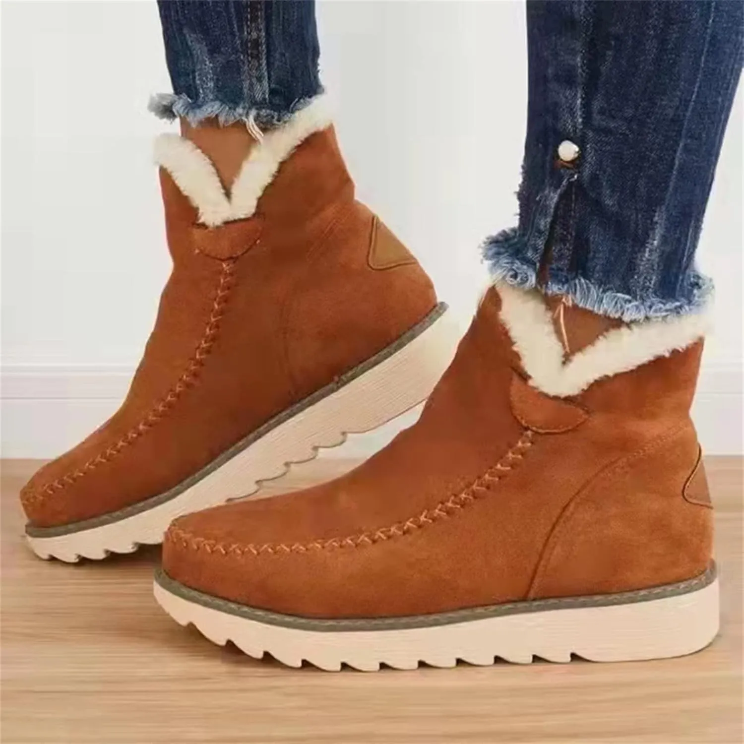 Ladmiple Snow Boots For Women Wide Width High-top Winter Boots Lace Up Warm Comfortable Outdoor Fur Lined Ankle Booties