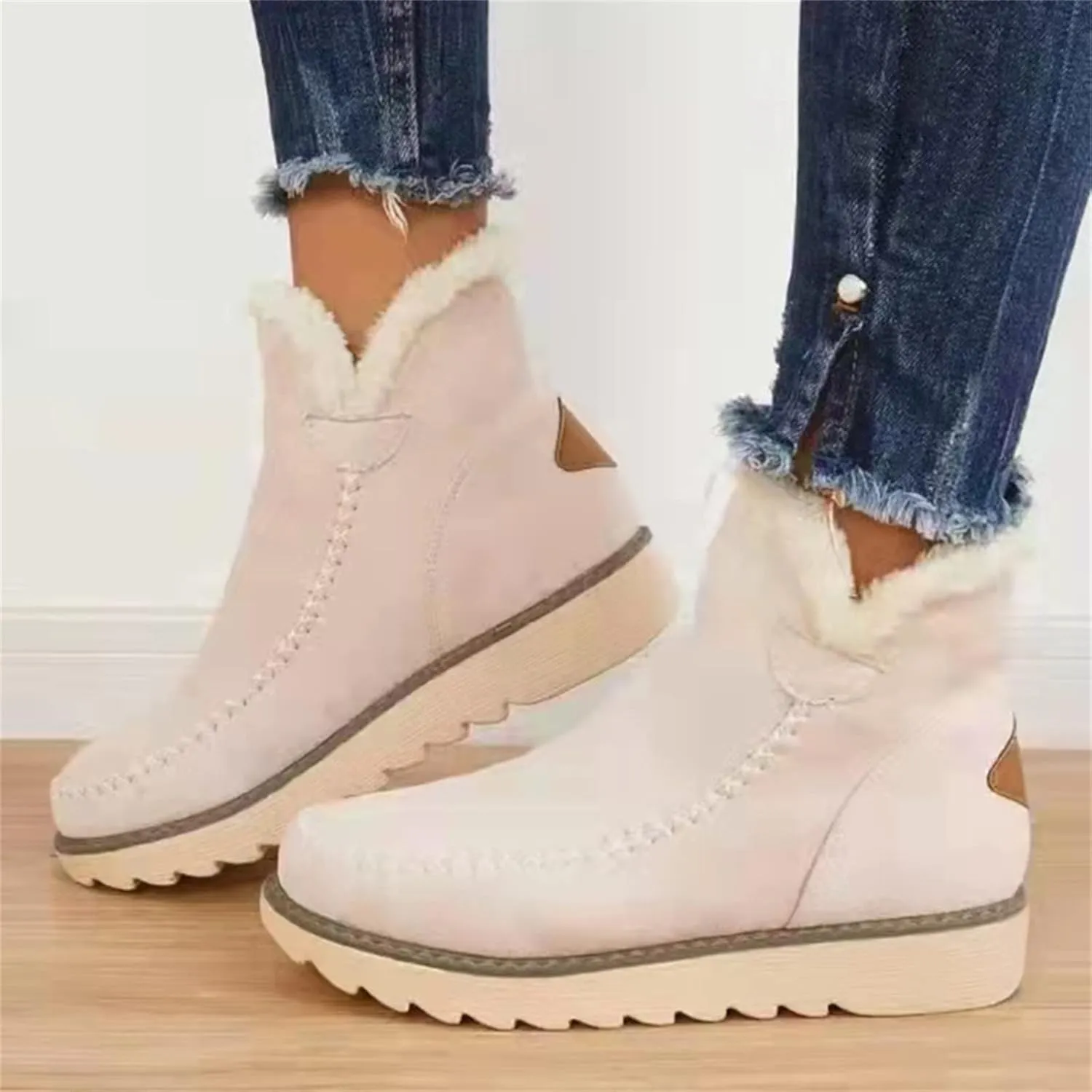 Ladmiple Trending Winter Boots For Women 2024 Snow Boots Faux Fur Lined Slip On Ankle Booties Fashion Warm Loafers Shoes