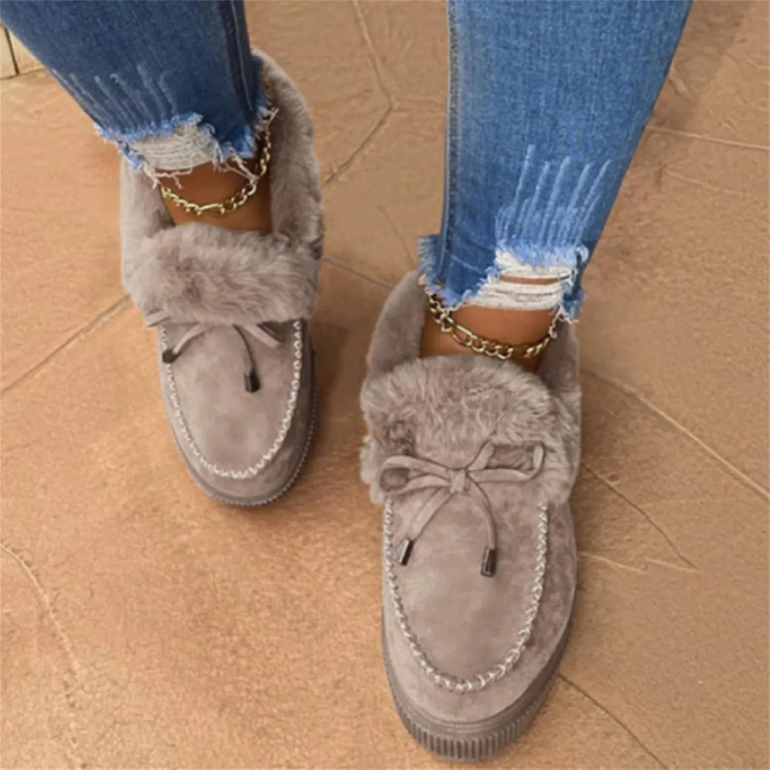 Ladmiple Winter Boots For Women 2024 Fashion Snow Boots Classic Fur Lined Slip On Ankle Booties Casual Warm Loafers Shoes