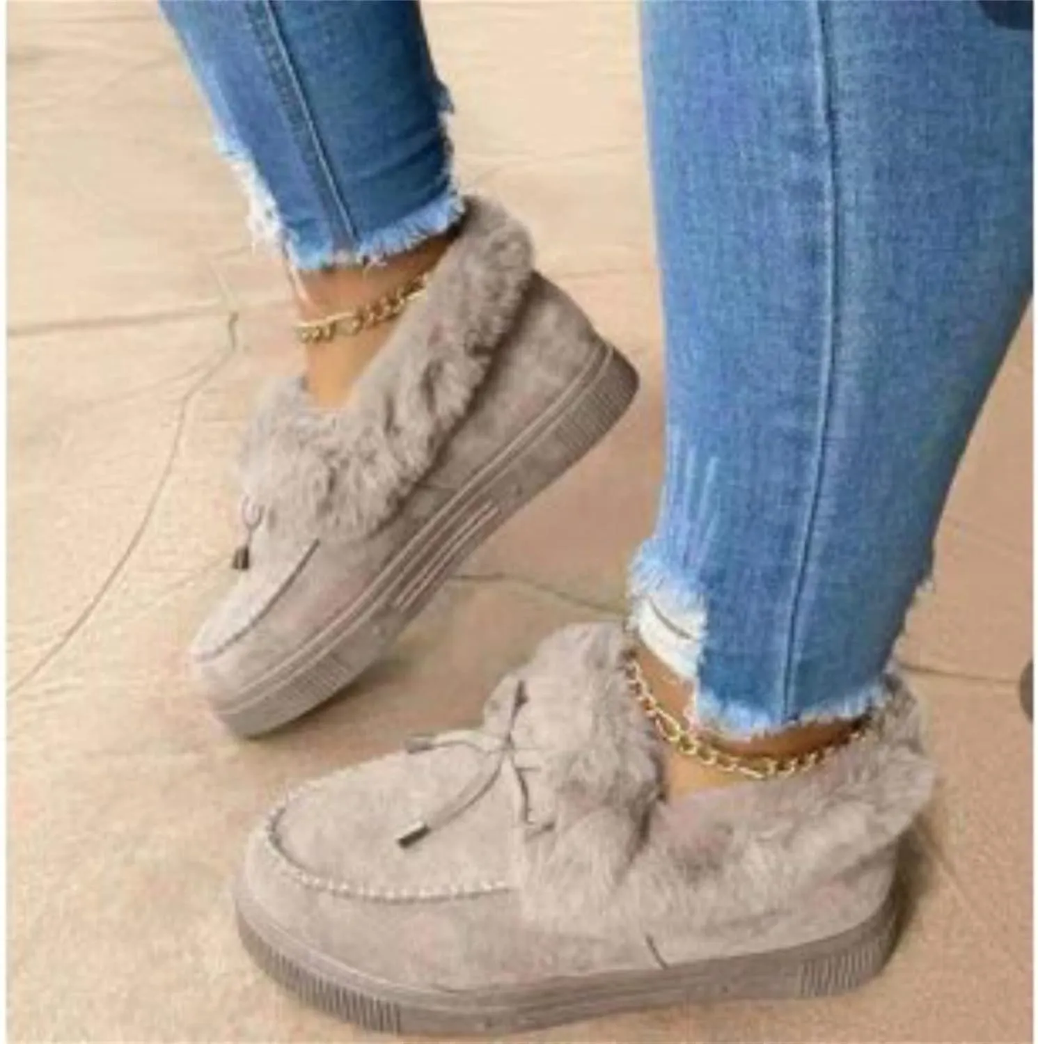 Ladmiple Winter Boots For Women 2024 Fashion Snow Boots Classic Fur Lined Slip On Ankle Booties Casual Warm Loafers Shoes