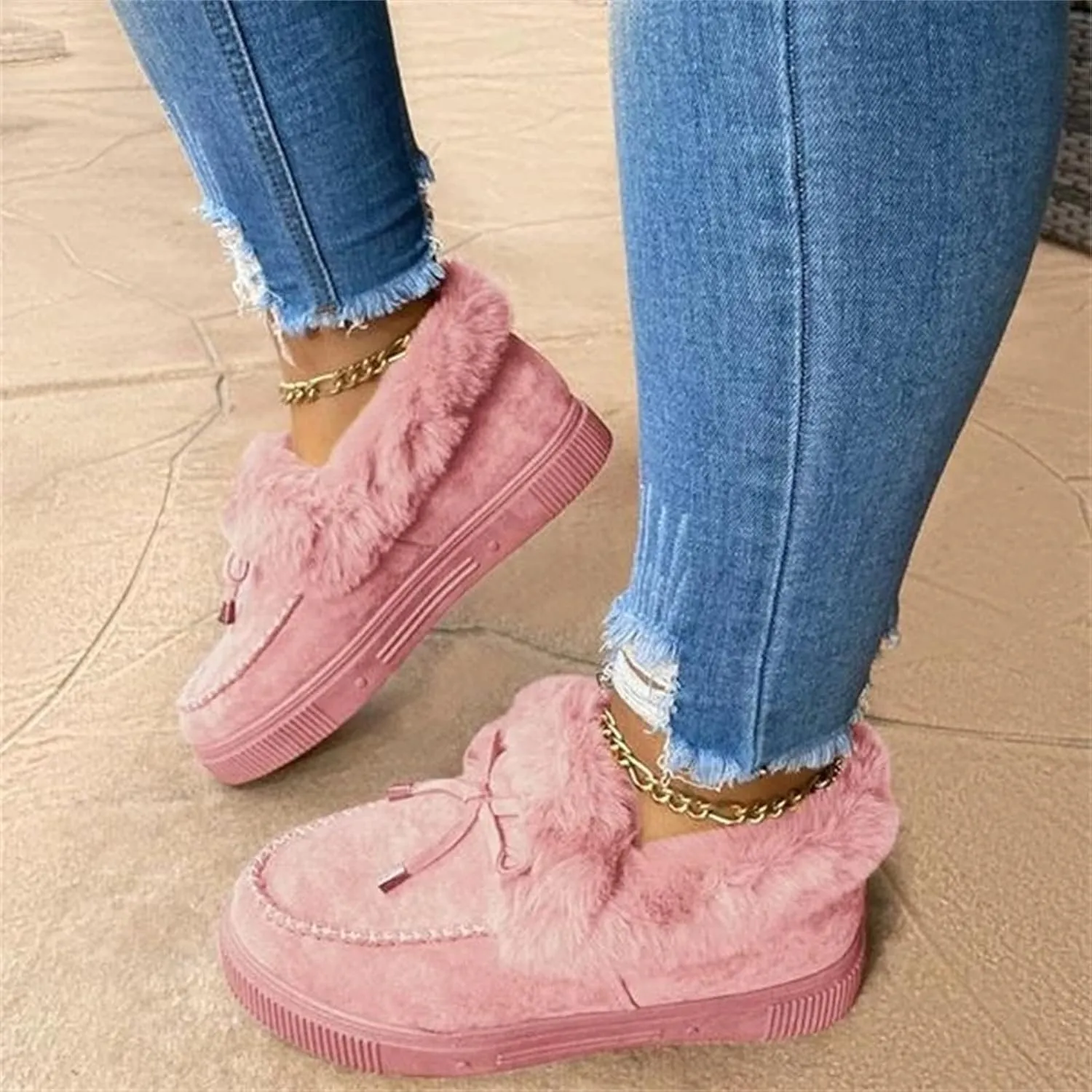 Ladmiple Winter Boots For Women 2024 Fashion Snow Boots Winter Shoes Fur Lined Warm Slip On Comfortable Outdoor Ankle Booties