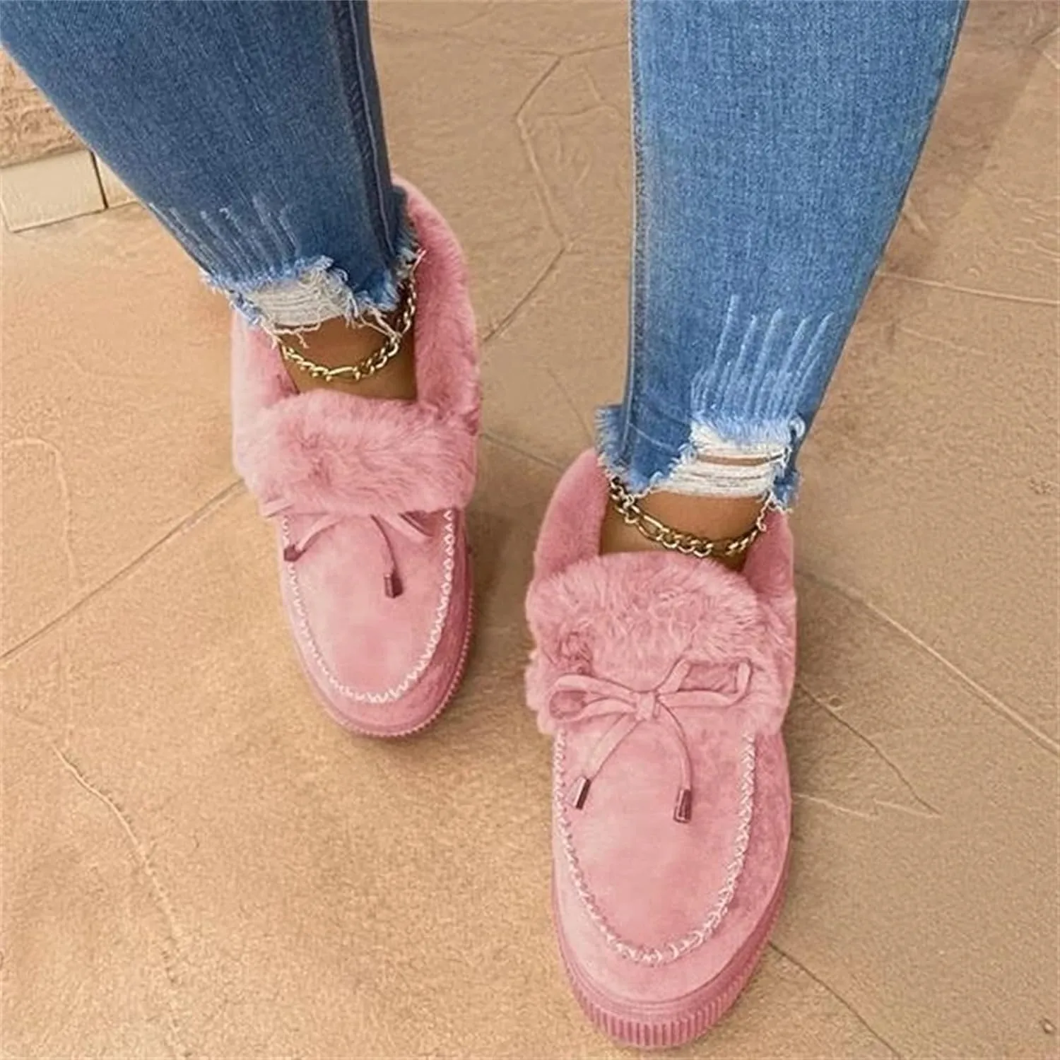 Ladmiple Winter Boots For Women 2024 Fashion Snow Boots Winter Shoes Fur Lined Warm Slip On Comfortable Outdoor Ankle Booties