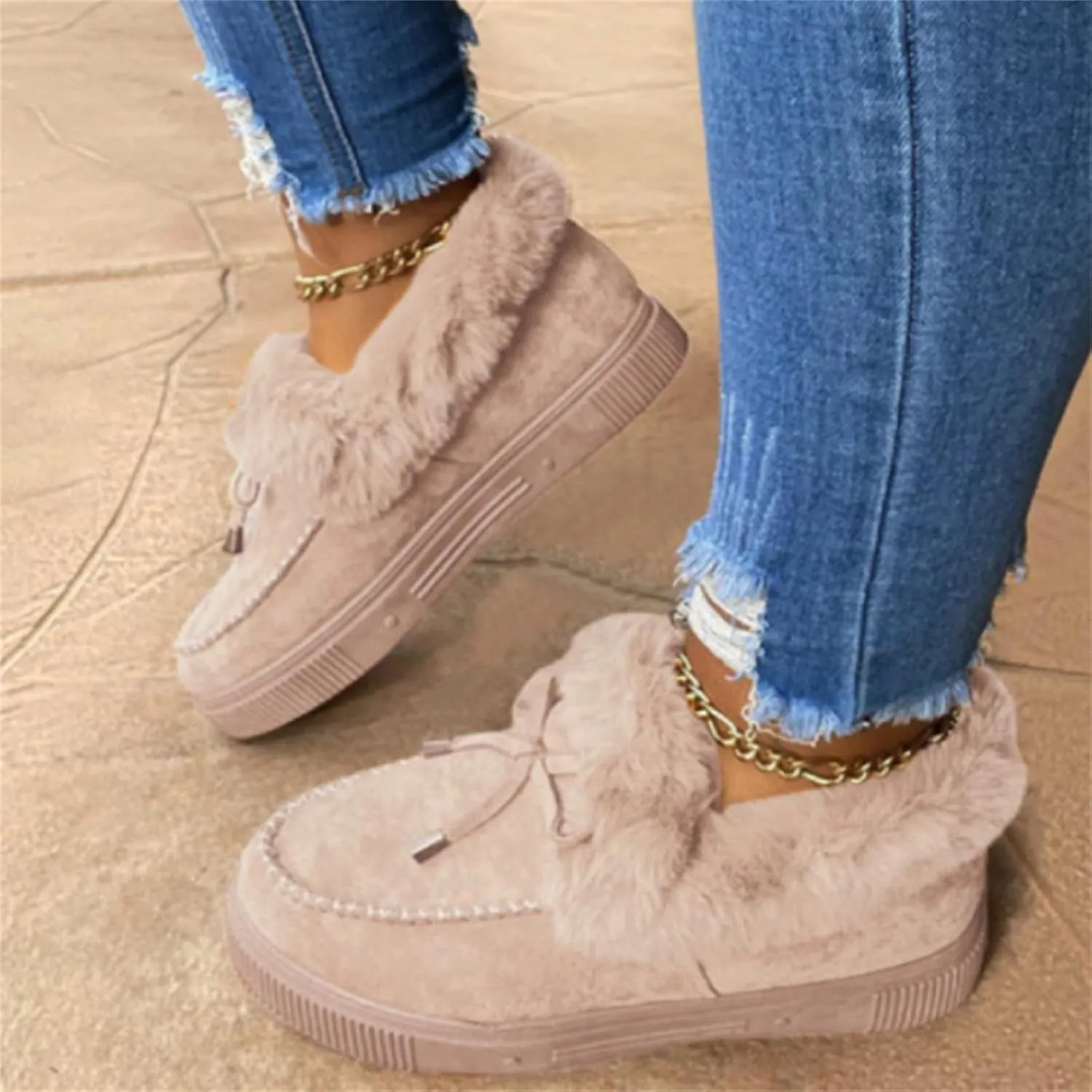Ladmiple Winter Boots For Women 2024 Fashion Snow Warm Ankle Booties Fur Lined Anti-Slip Outdoor Slip On Loafers Shoes