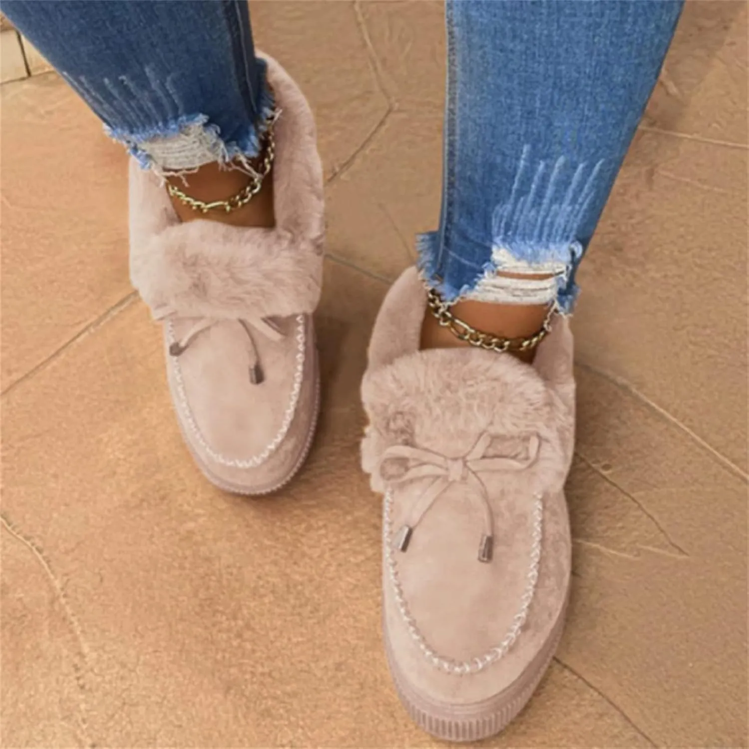 Ladmiple Winter Boots For Women 2024 Fashion Snow Warm Ankle Booties Fur Lined Anti-Slip Outdoor Slip On Loafers Shoes