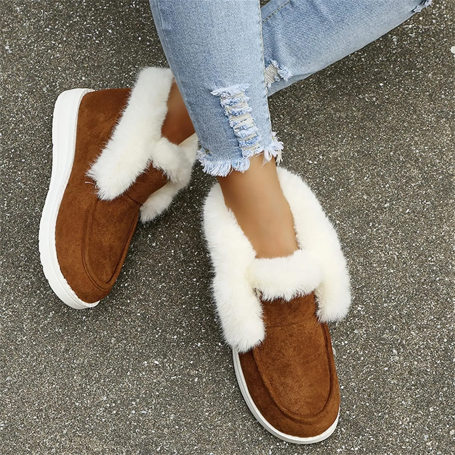 Ladmiple Winter Boots For Women 2024 Snow Boots Slip on Warm Comfortable Outdoor Fur Lined Ankle Booties Loafers Shoes