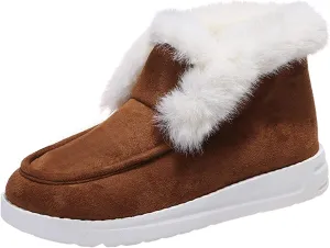 Ladmiple Winter Boots For Women 2024 Snow Boots Slip on Warm Comfortable Outdoor Fur Lined Ankle Booties Loafers Shoes
