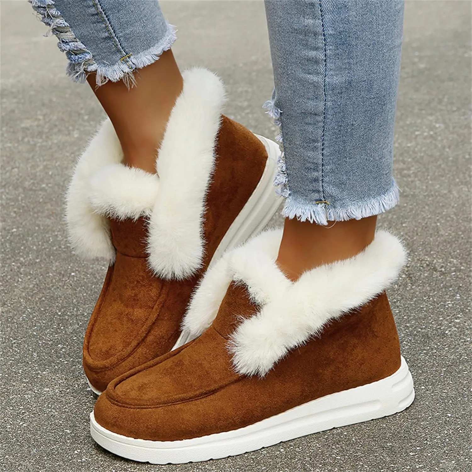 Ladmiple Winter Boots For Women 2024 Snow Boots Slip on Warm Comfortable Outdoor Fur Lined Ankle Booties Loafers Shoes