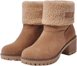 Ladmiple Winter Boots For Women Fashion Mid Calf Snow Boots Fur Lined Warm Comfortable Slip On Short Ankle Booties 2024