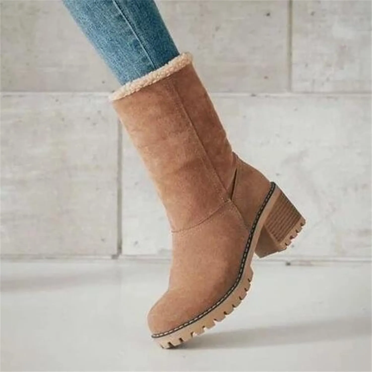 Ladmiple Winter Boots For Women Fashion Mid Calf Snow Boots Fur Lined Warm Comfortable Slip On Short Ankle Booties 2024