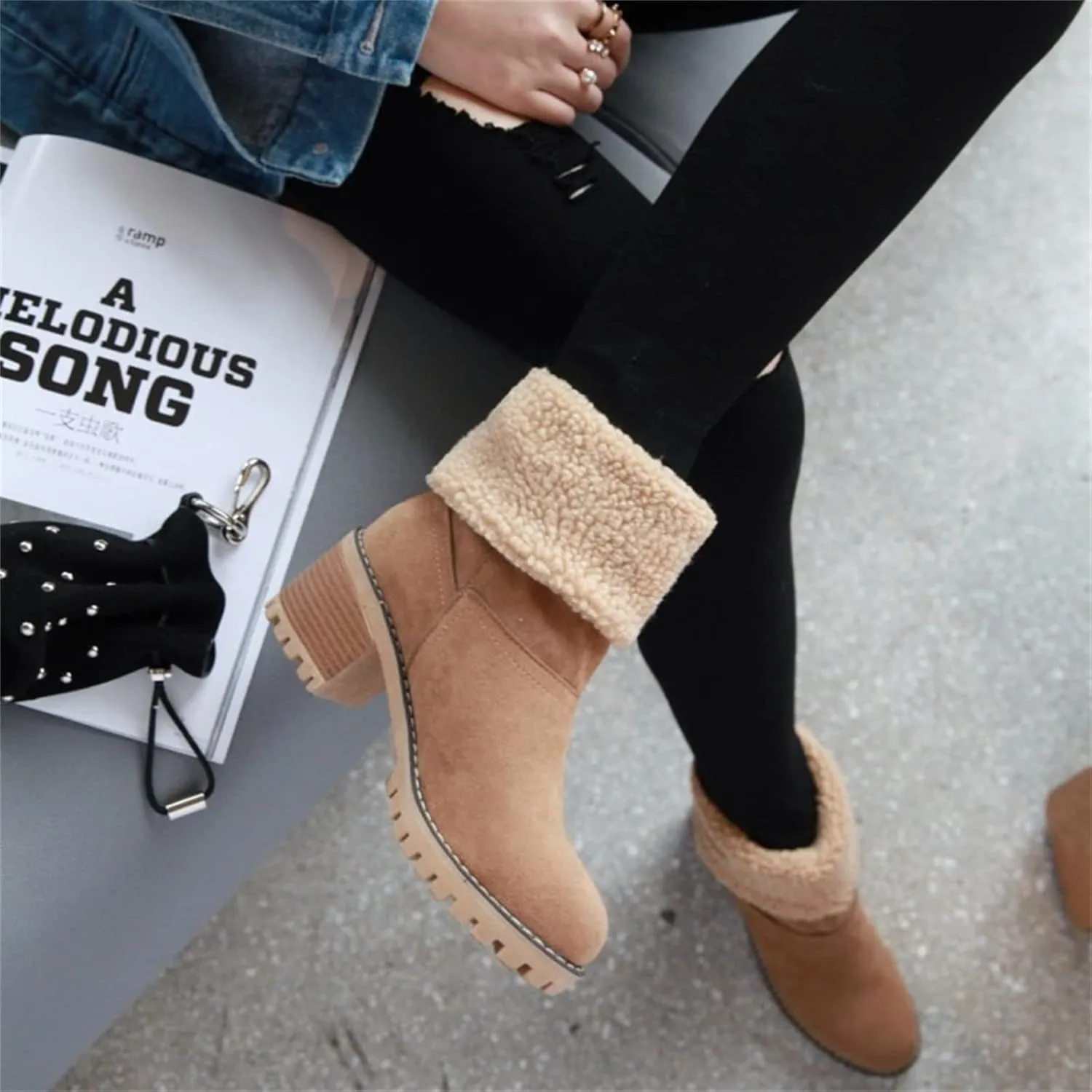Ladmiple Winter Boots For Women Fashion Mid Calf Snow Boots Fur Lined Warm Comfortable Slip On Short Ankle Booties 2024