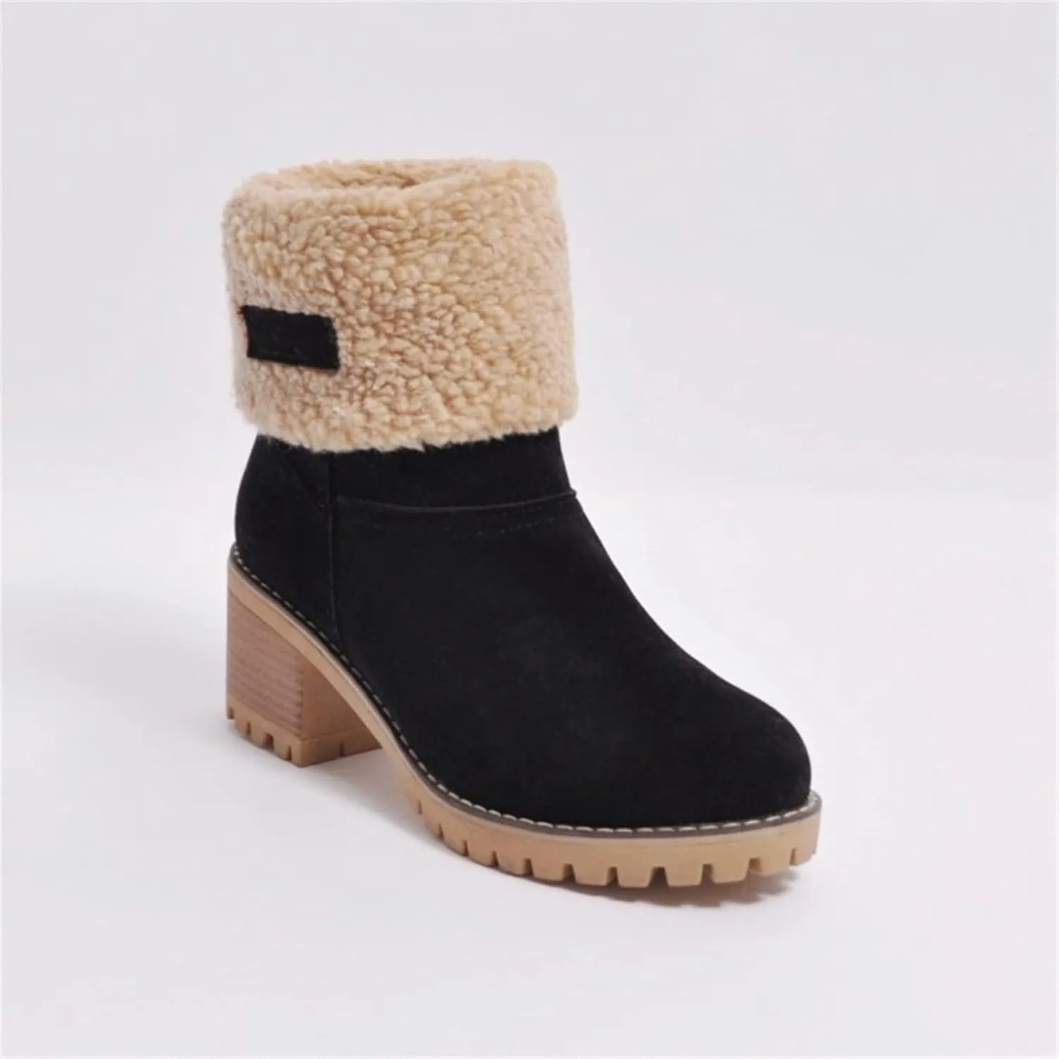 Ladmiple Winter Boots For Women Fashion Snow Boots Ankle Short Boots Slip On Outdoor Mid Calf Booties Fur Lined Warm Shoes