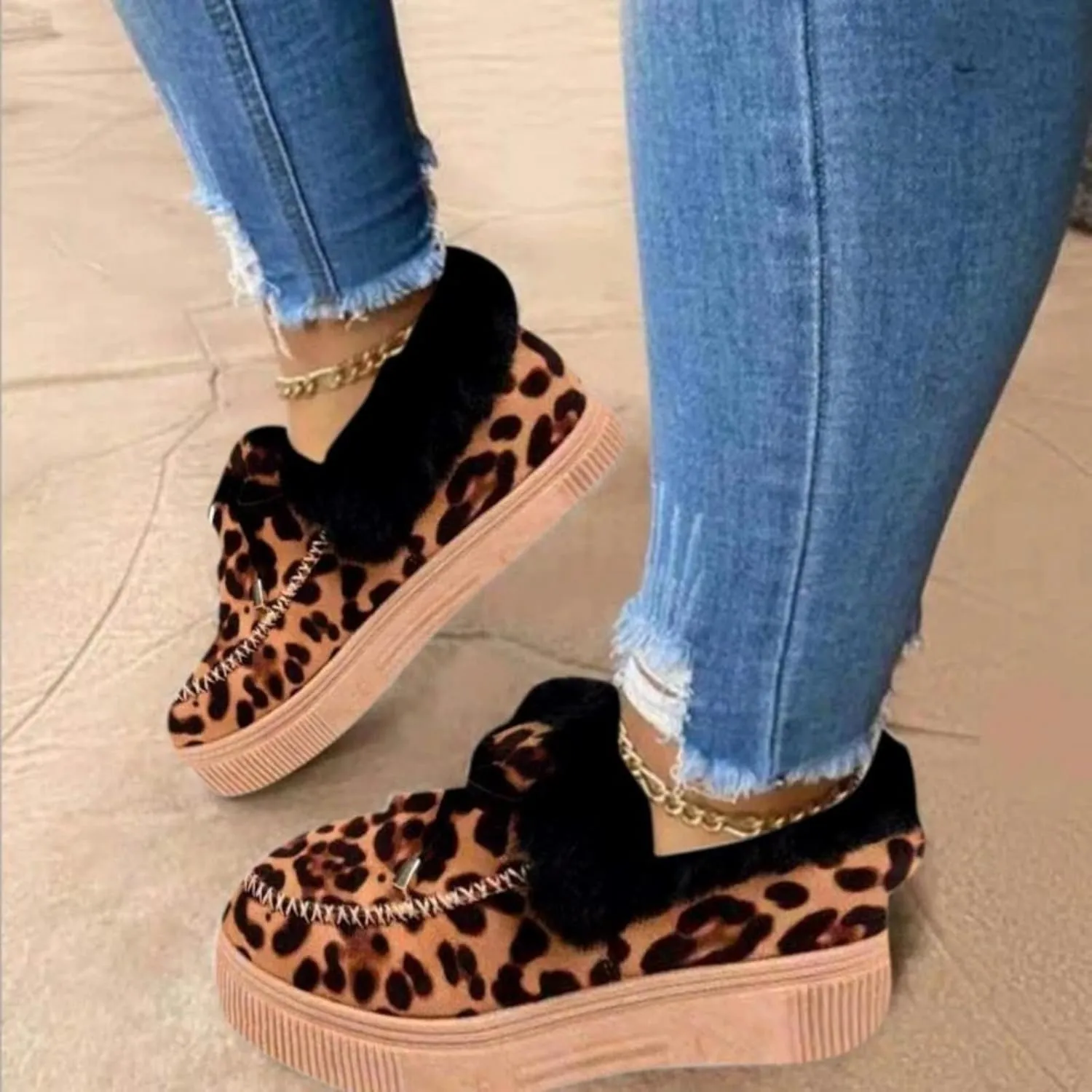 Ladmiple Winter Boots For Women Fashion Snow Boots Warm Ankle Booties Slip On Outdoor Fur Lined Comfortable Loafers Shoes