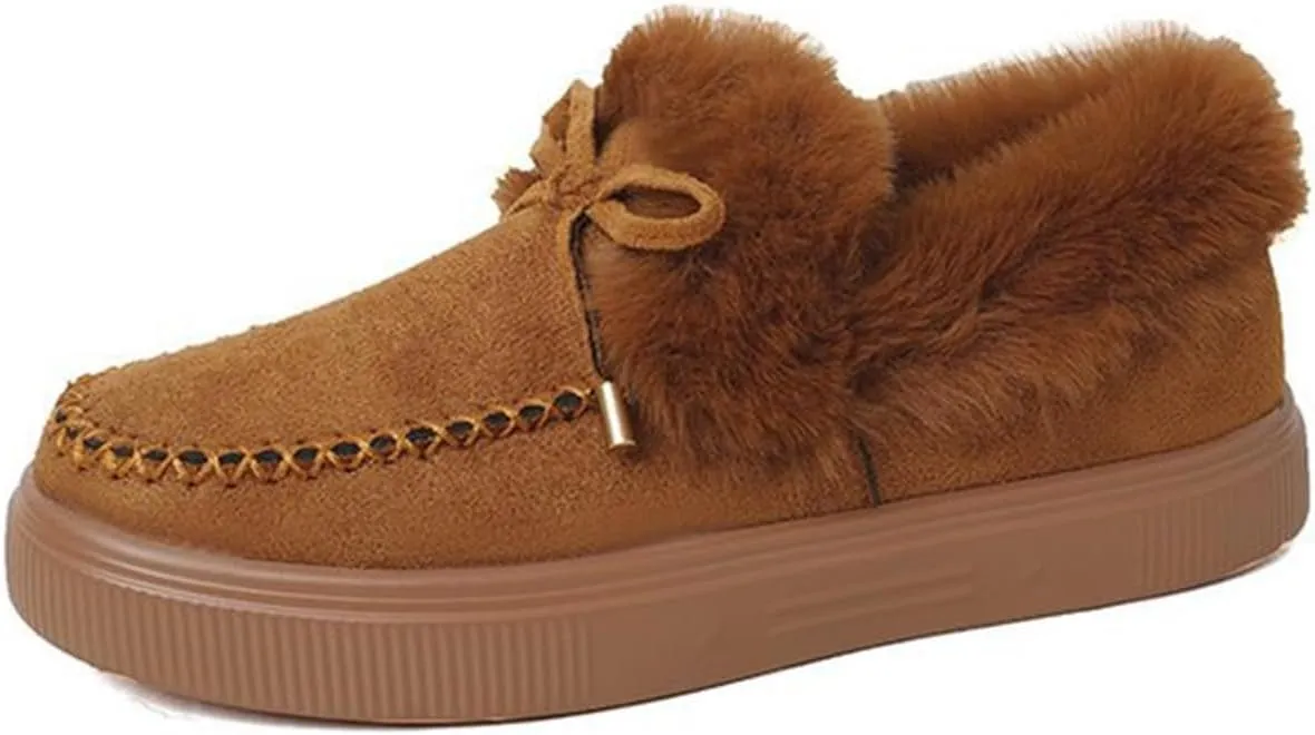 Ladmiple Winter Boots For Women Tall Mid Calf Warm Fur Lined Snow Boots Outdoor Fashion Comfortable Slip On Walking Shoes
