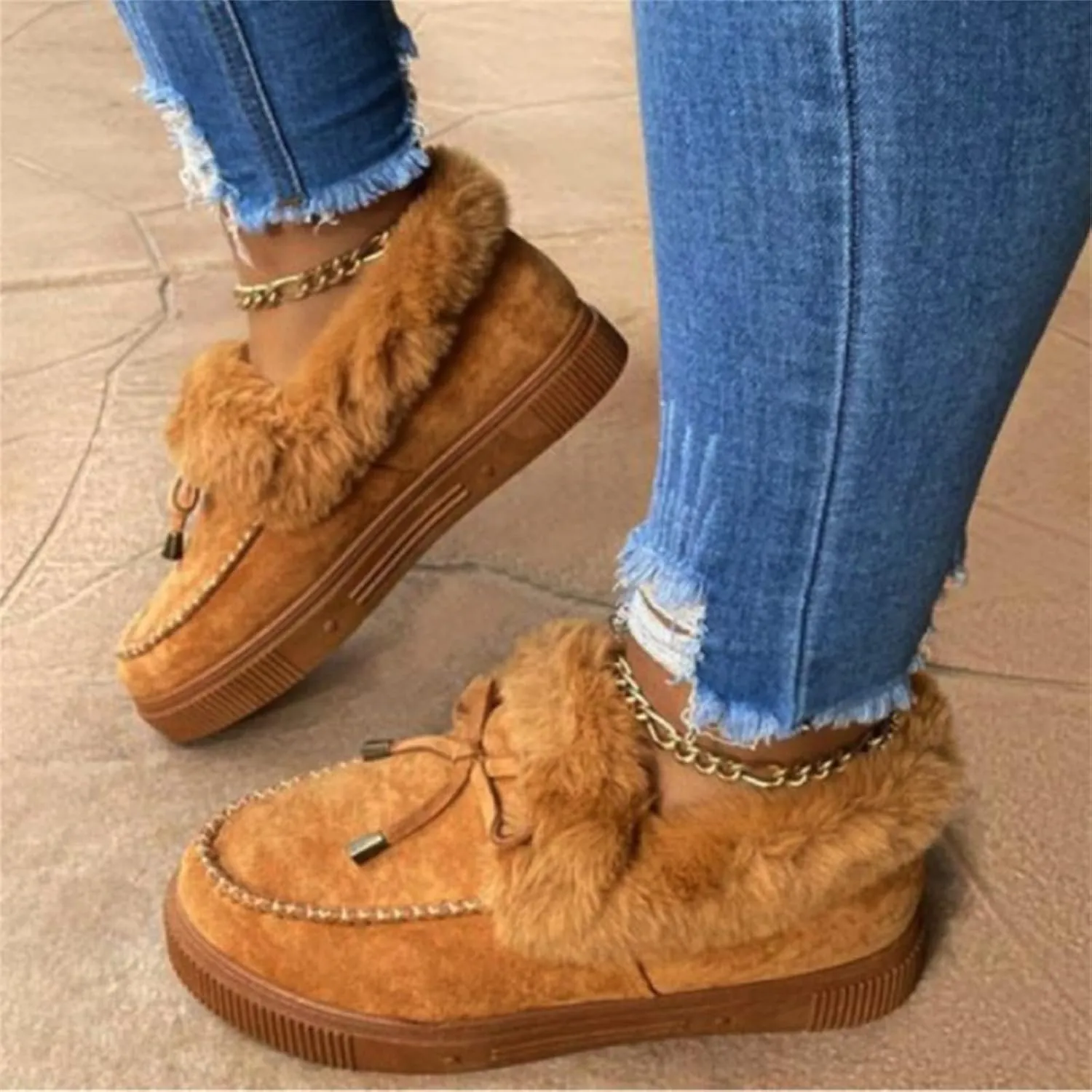 Ladmiple Winter Boots For Women Tall Mid Calf Warm Fur Lined Snow Boots Outdoor Fashion Comfortable Slip On Walking Shoes