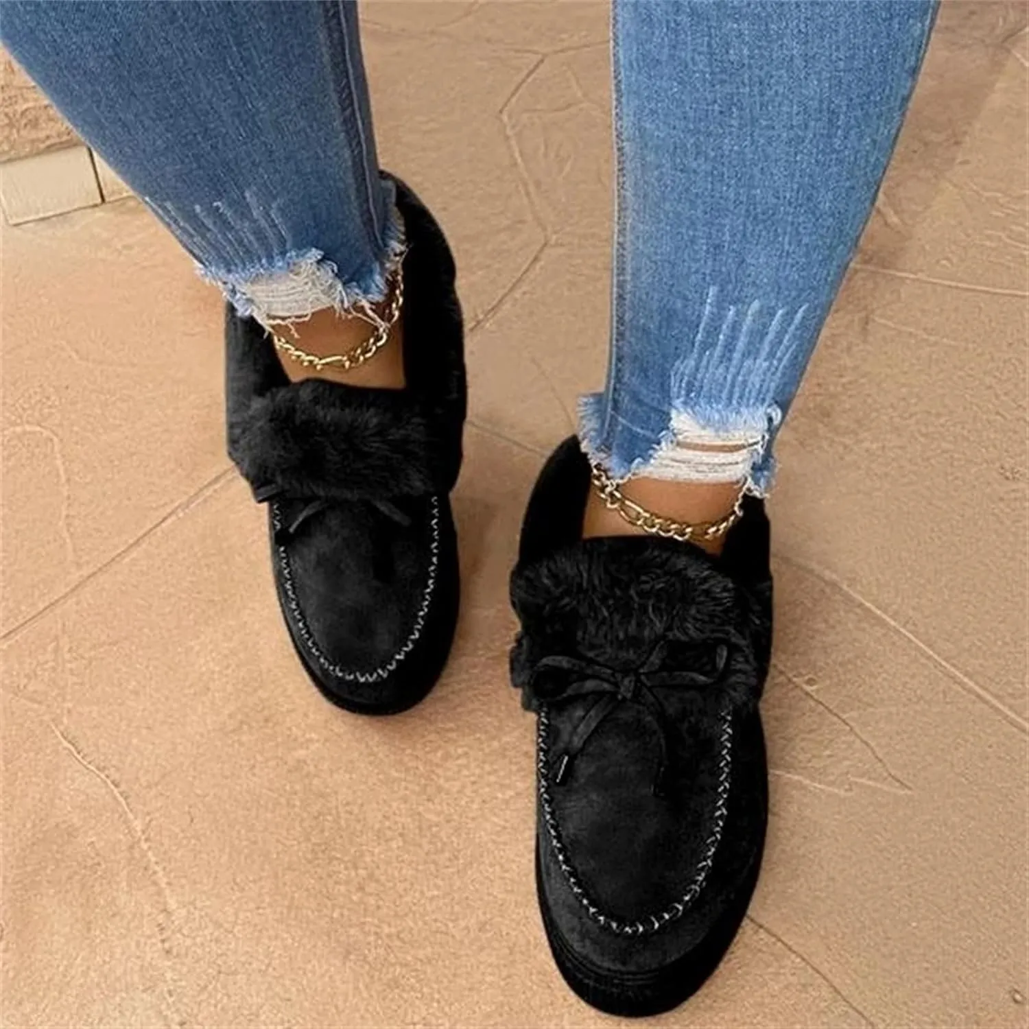 Ladmiple Winter Boots For Women Tall Mid Calf Warm Fur Lined Snow Boots Outdoor Fashion Comfortable Slip On Walking Shoes