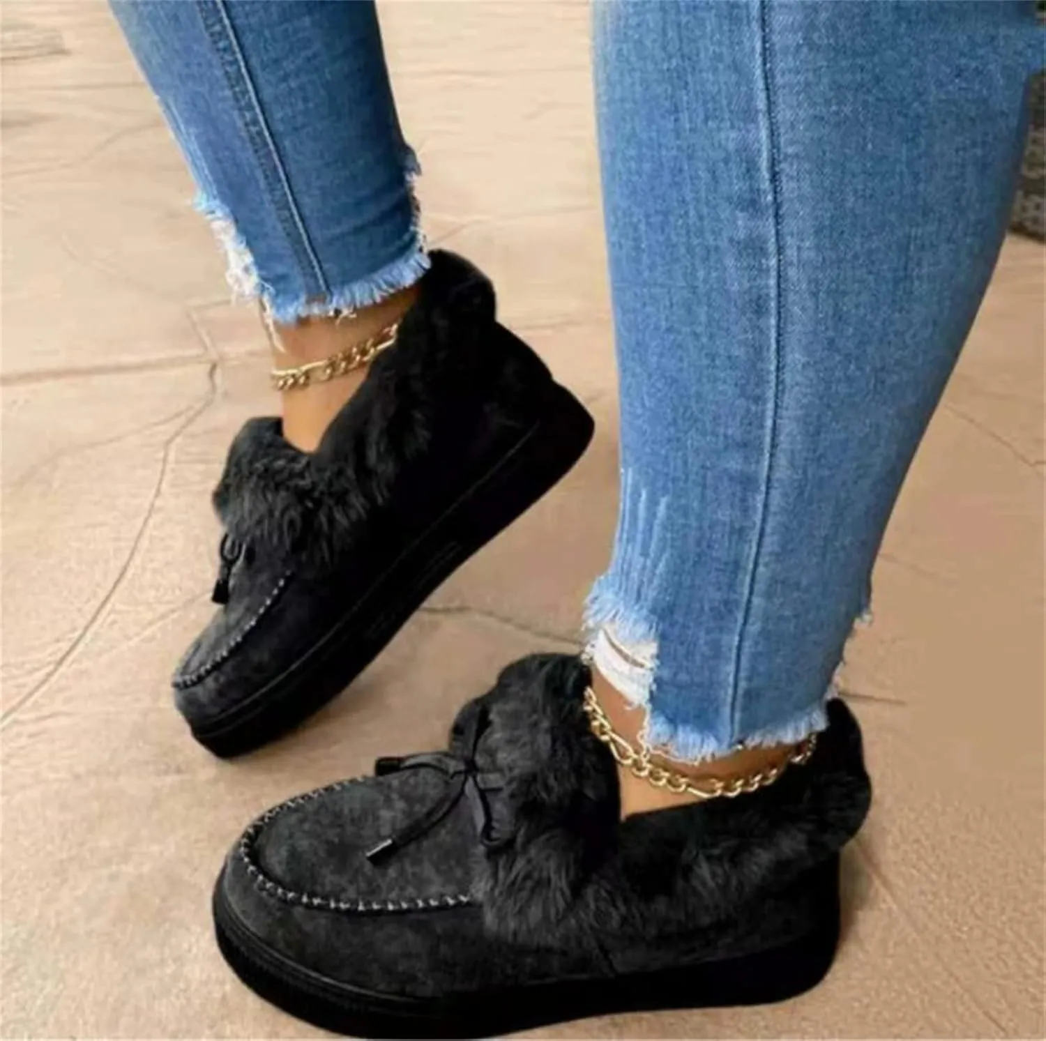 Ladmiple Winter Boots For Women Tall Mid Calf Warm Fur Lined Snow Boots Outdoor Fashion Comfortable Slip On Walking Shoes