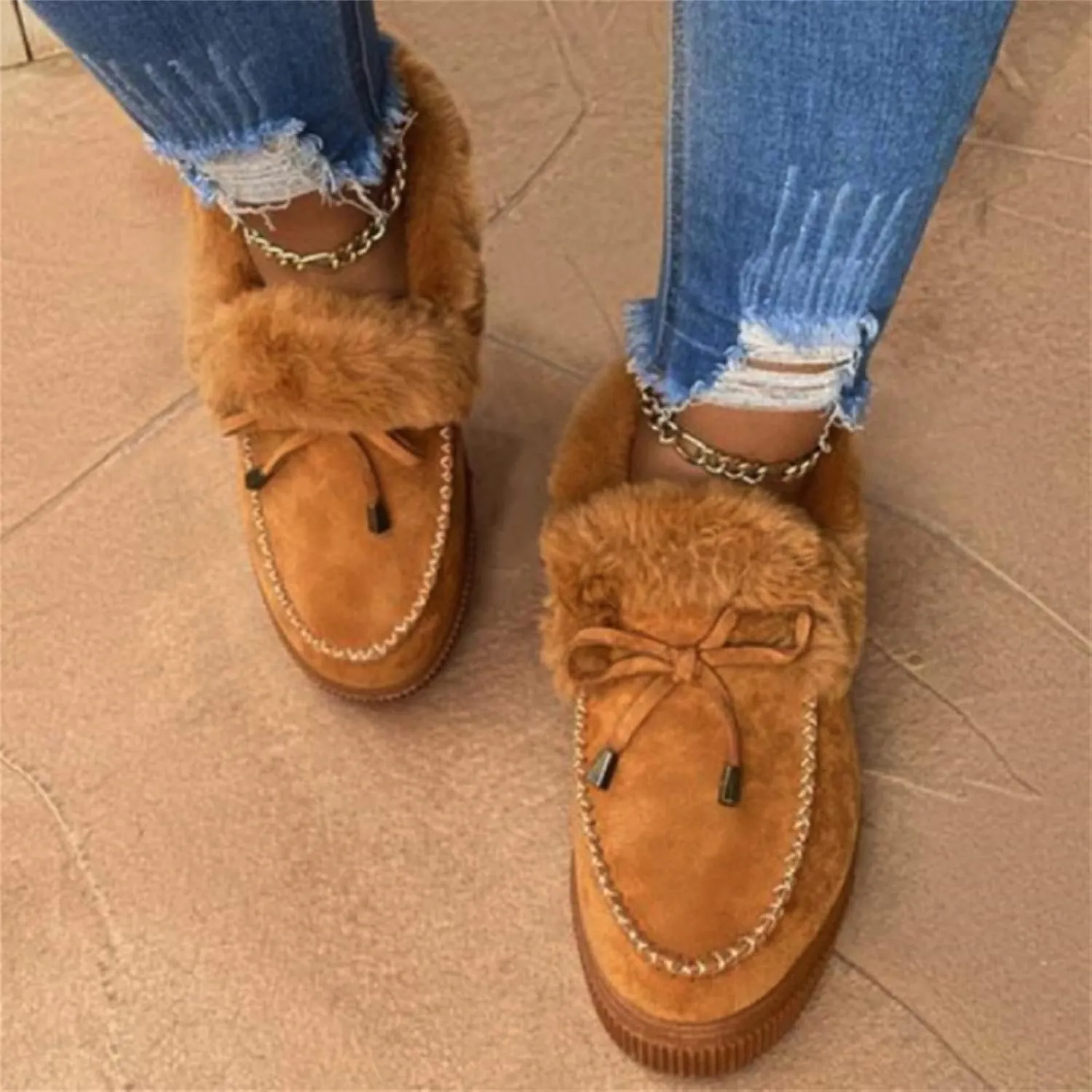 Ladmiple Winter Boots For Women Tall Mid Calf Warm Fur Lined Snow Boots Outdoor Fashion Comfortable Slip On Walking Shoes
