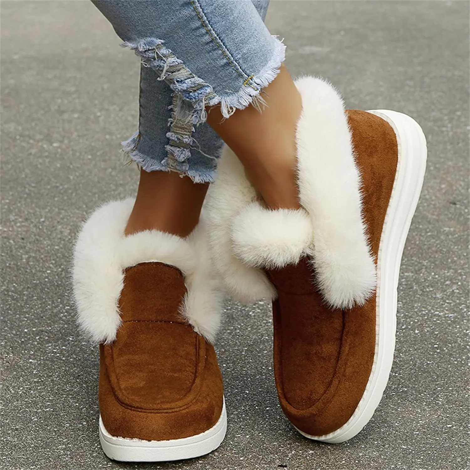 Ladmiple Winter Boots For Women Warm Slip On Snow Ankle Booties Fashion Fur Lined Outdoor Comfortable Loafers Shoes 2024