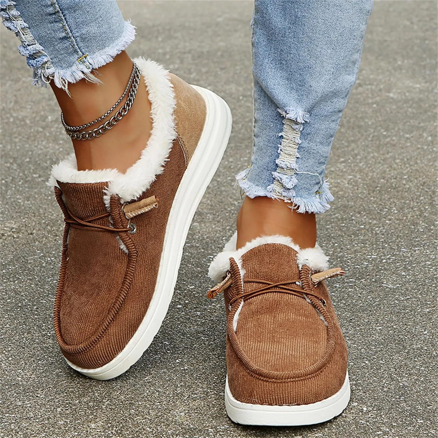 Ladmiple Winter Boots For Women Warm Snow Boots Classic Faux Fur Lined Slip On Ankle Booties Fashion Casual Loafers Shoes