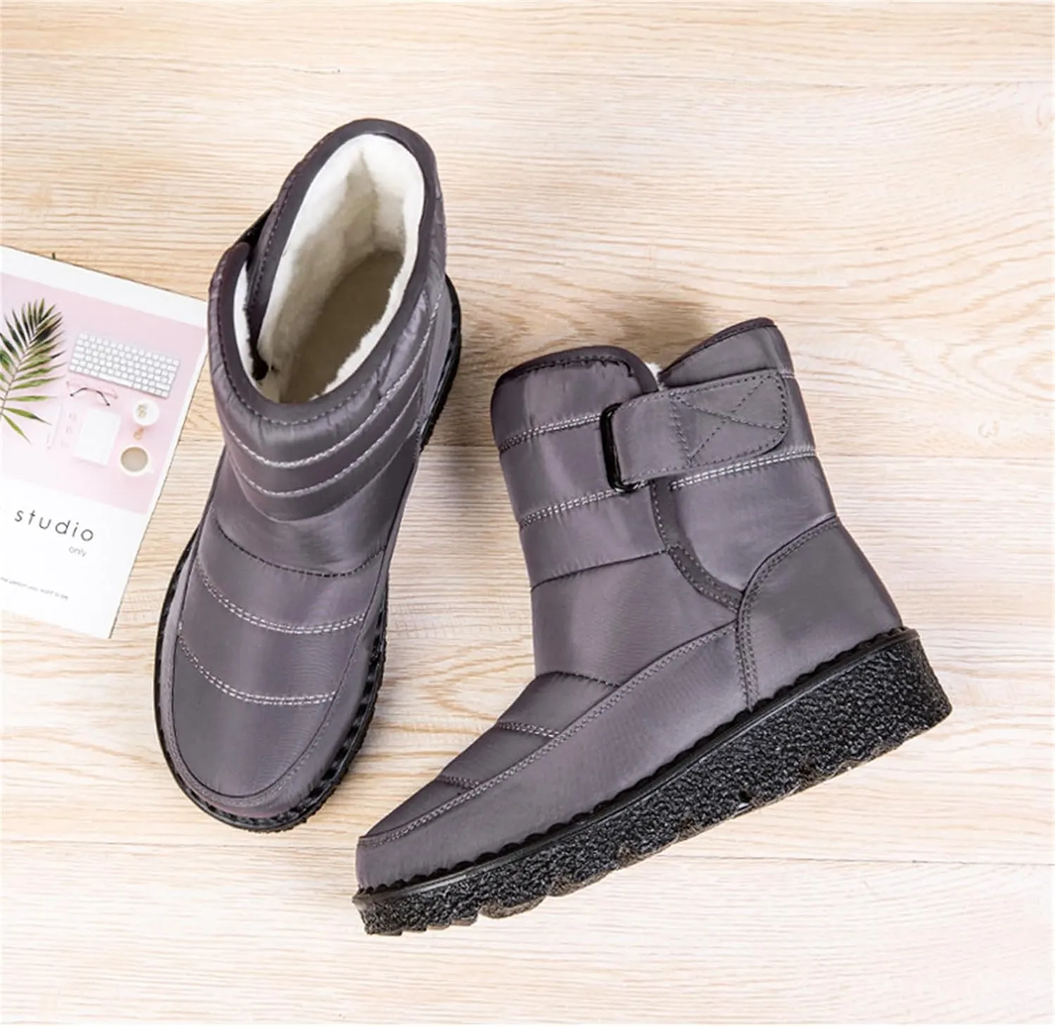 Ladmiple Winter Boots For Women Waterproof Snow Wide Width Warm Lining Comfortable Ankle Booties Outdoor Walking Shoes