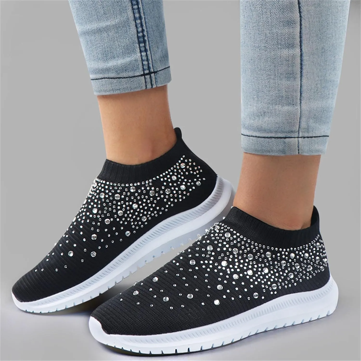 Lausiuoe Slip On Sneakers Women Wide Width Walking Running Shoes Ladies Slip-on Mesh Lightweight Breathable Tennis Shoes