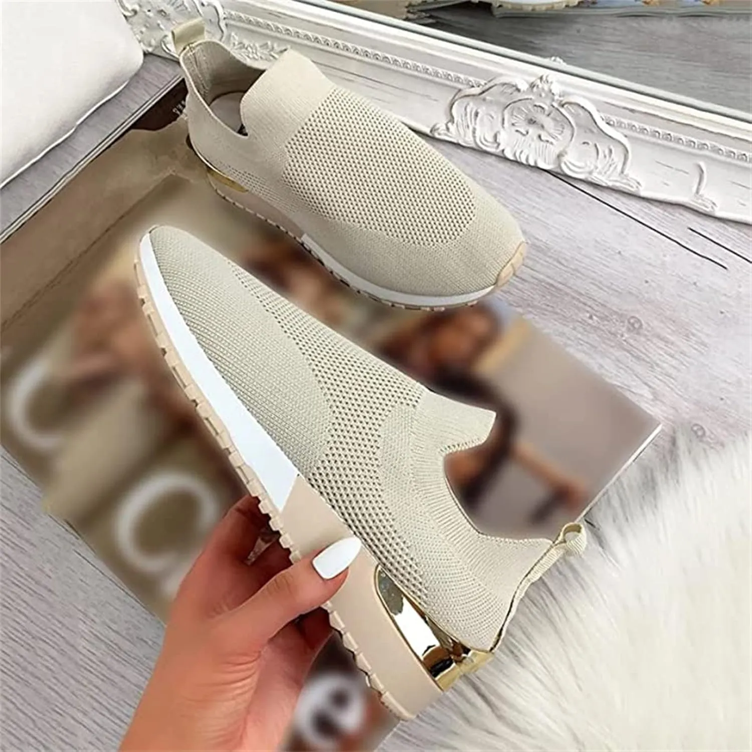 Lausiuoe Slip On Sneakers Women Wide Width Walking Tennis Shoes Running Slip On Lightweight Gym Athletic Workout Shoes
