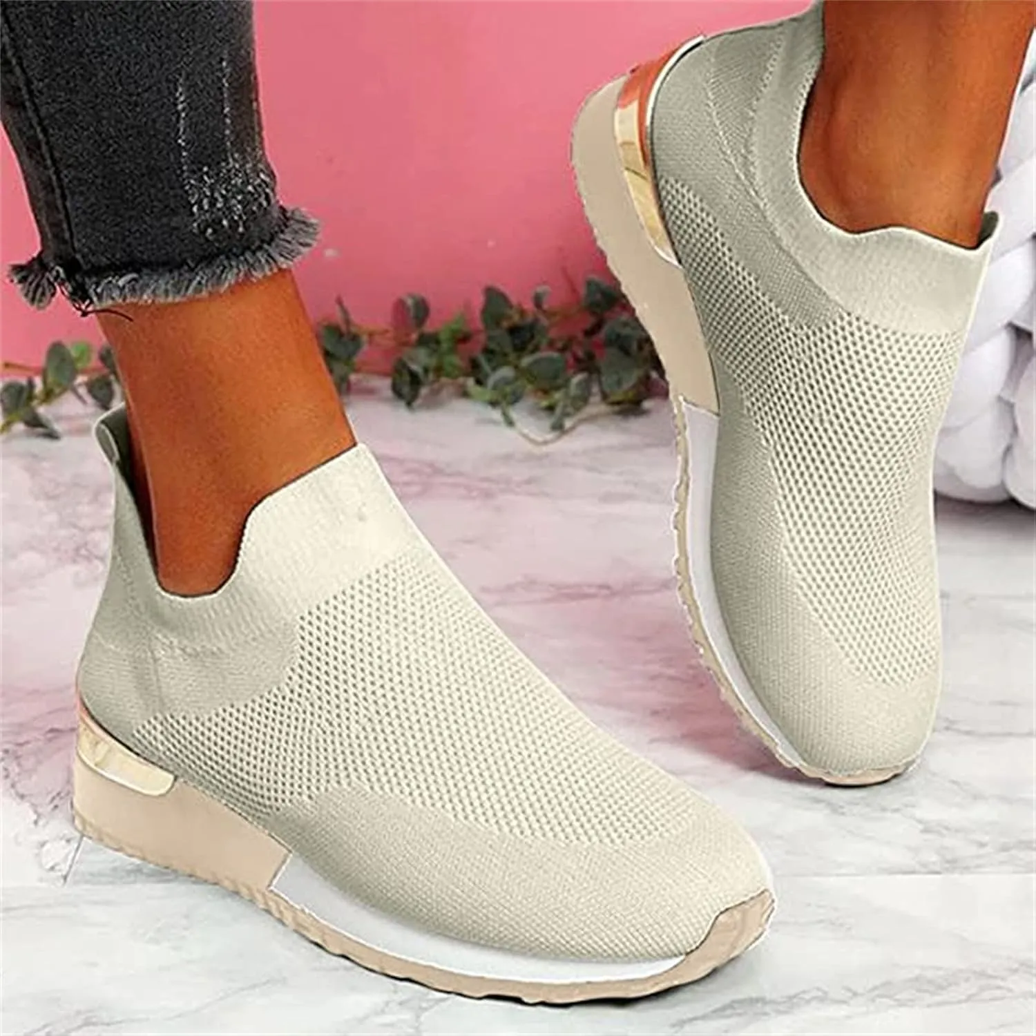 Lausiuoe Slip On Sneakers Women Wide Width Walking Tennis Shoes Running Slip On Lightweight Gym Athletic Workout Shoes