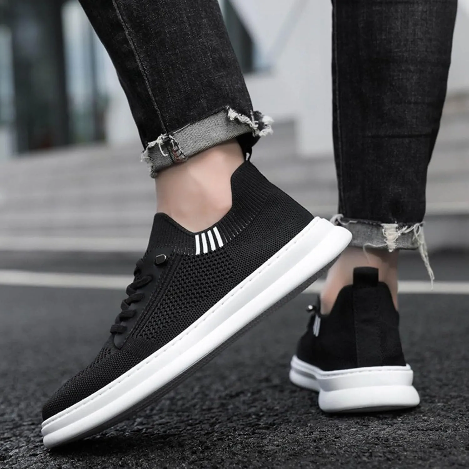 Lightweight Work Shoes for Men Slip On Lightweight Breathable Fashion Sneaker Hook and Loop Orthopedic Sneakers