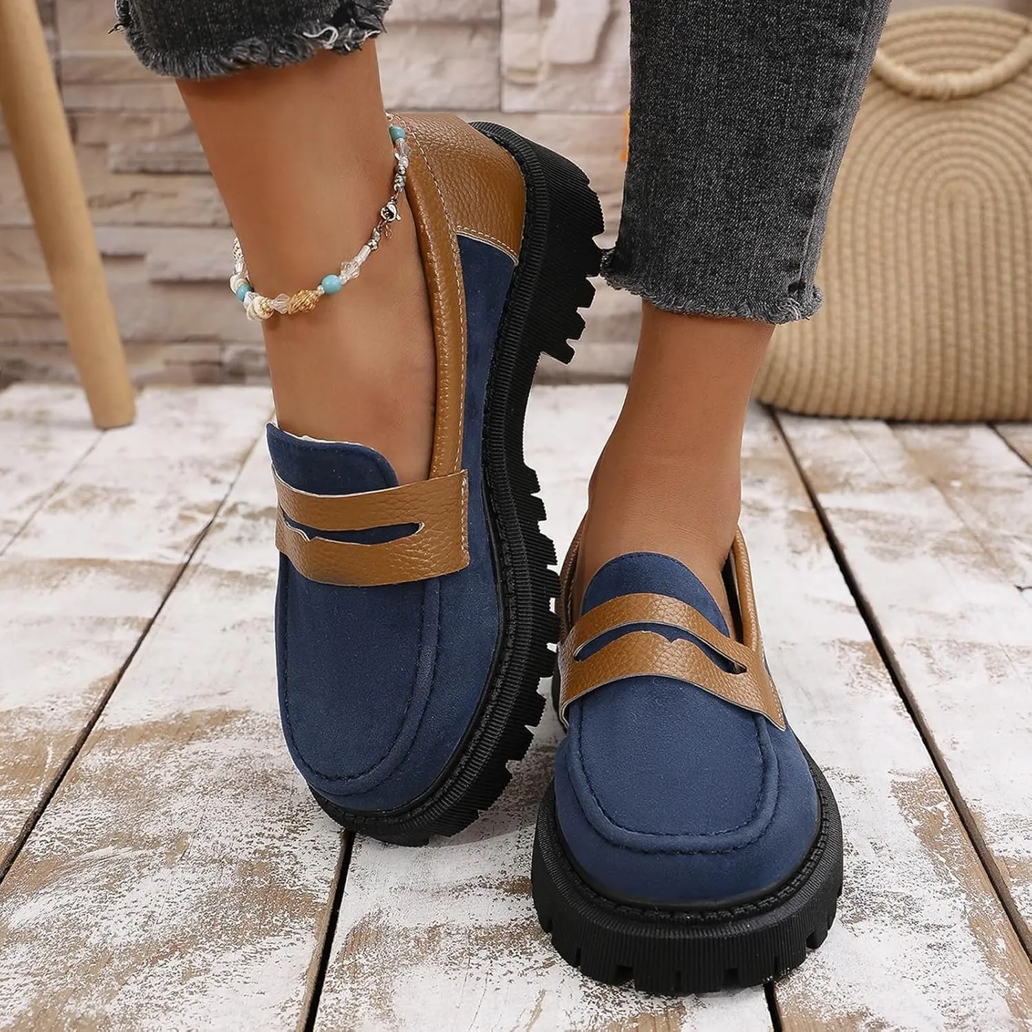 Loafer Women Dressy Penny Loafers Comfortable Work Shoes Casual Slip On Loafers Classic Wide Loafer Platform Shoes