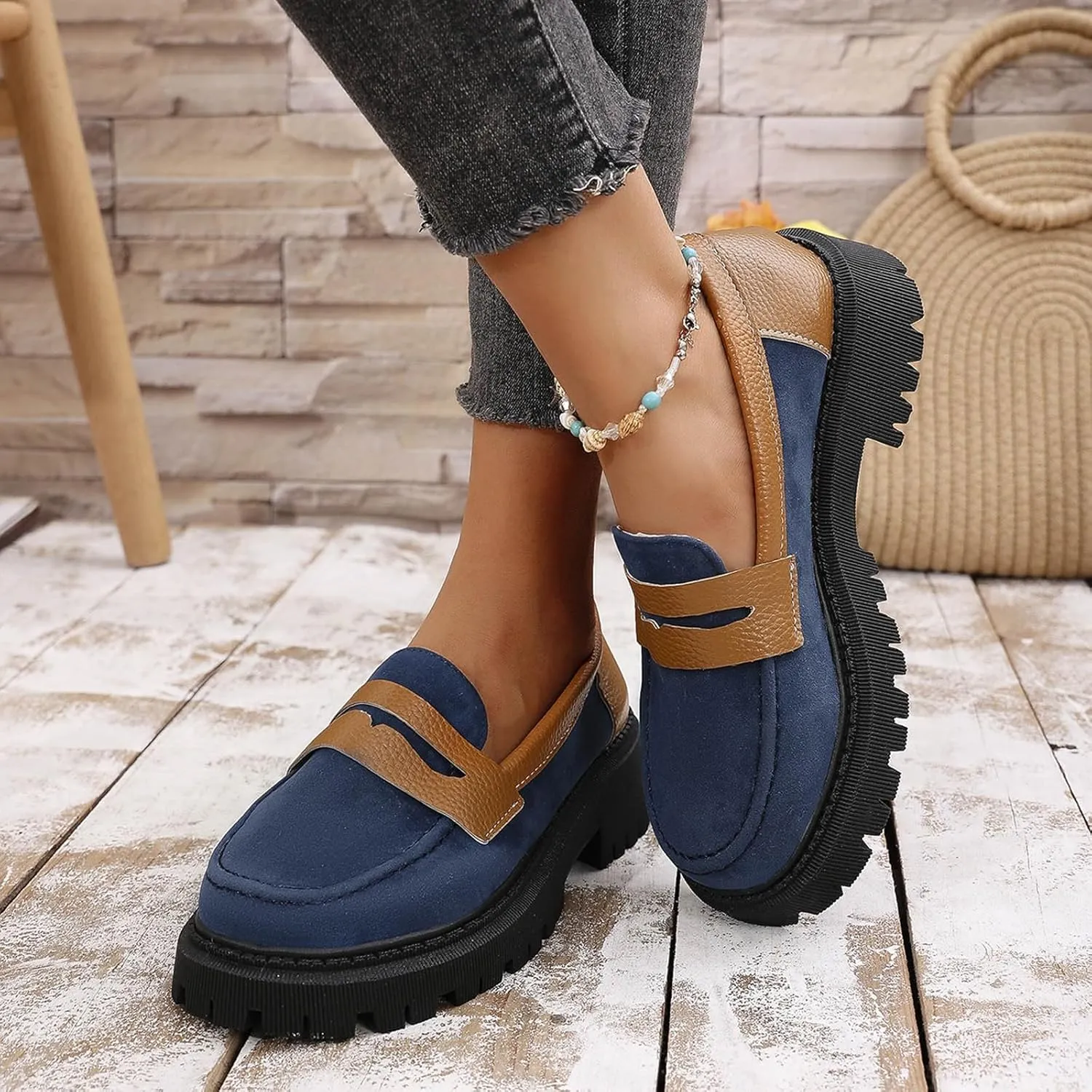 Loafer Women Dressy Penny Loafers Comfortable Work Shoes Casual Slip On Loafers Classic Wide Loafer Platform Shoes