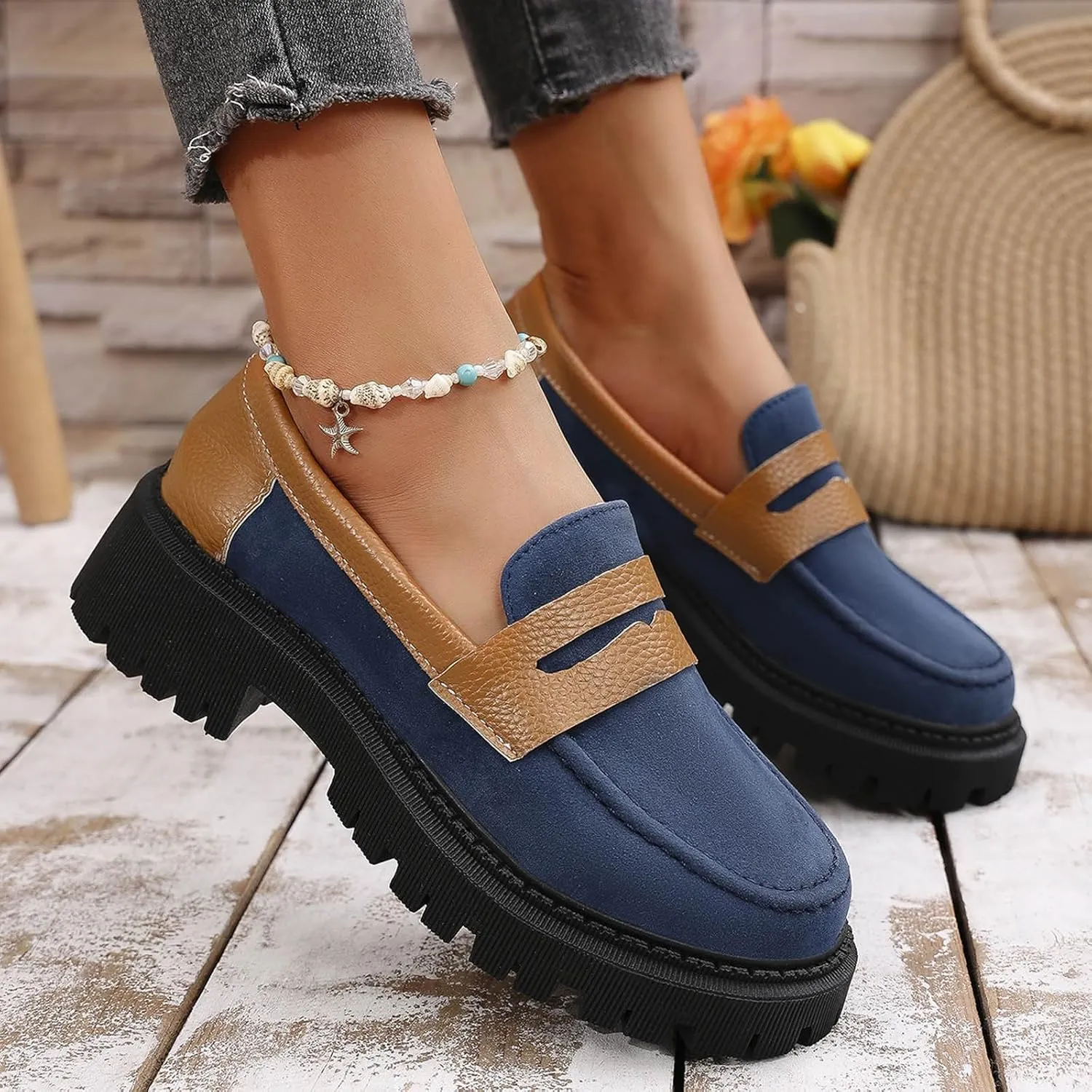 Loafer Women Dressy Penny Loafers Comfortable Work Shoes Casual Slip On Loafers Classic Wide Loafer Platform Shoes