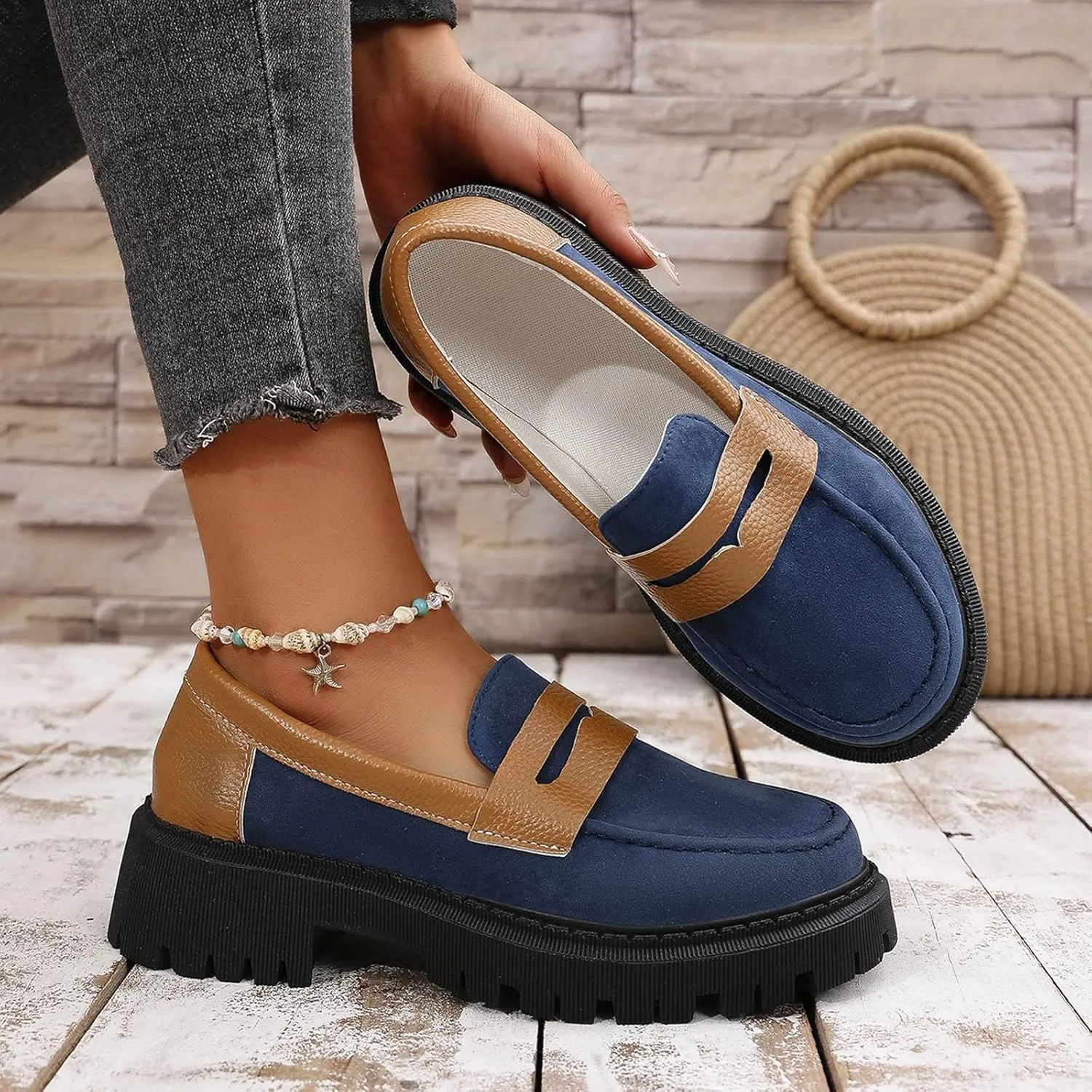 Loafer Women Dressy Penny Loafers Comfortable Work Shoes Casual Slip On Loafers Classic Wide Loafer Platform Shoes
