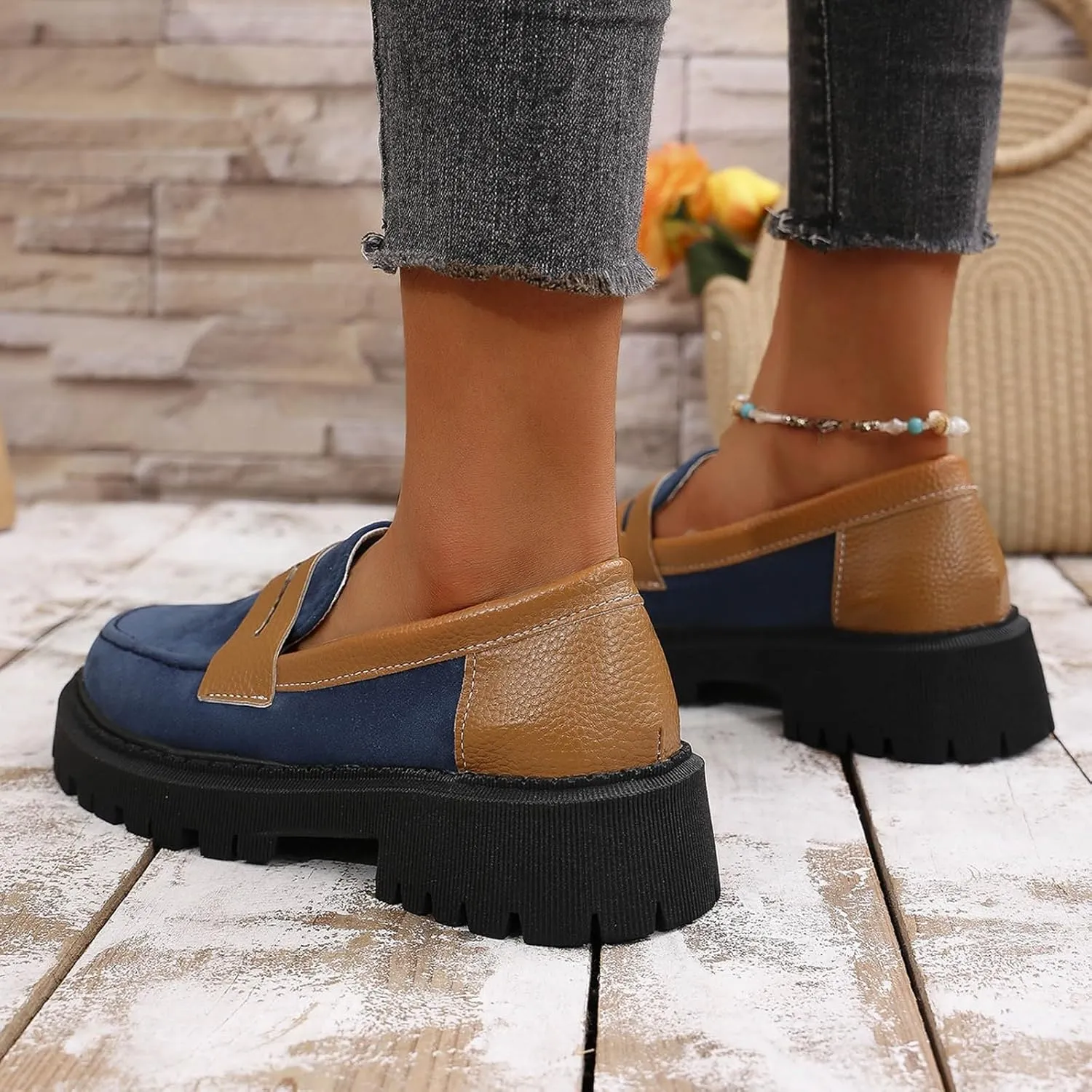 Loafer Women Dressy Penny Loafers Comfortable Work Shoes Casual Slip On Loafers Classic Wide Loafer Platform Shoes