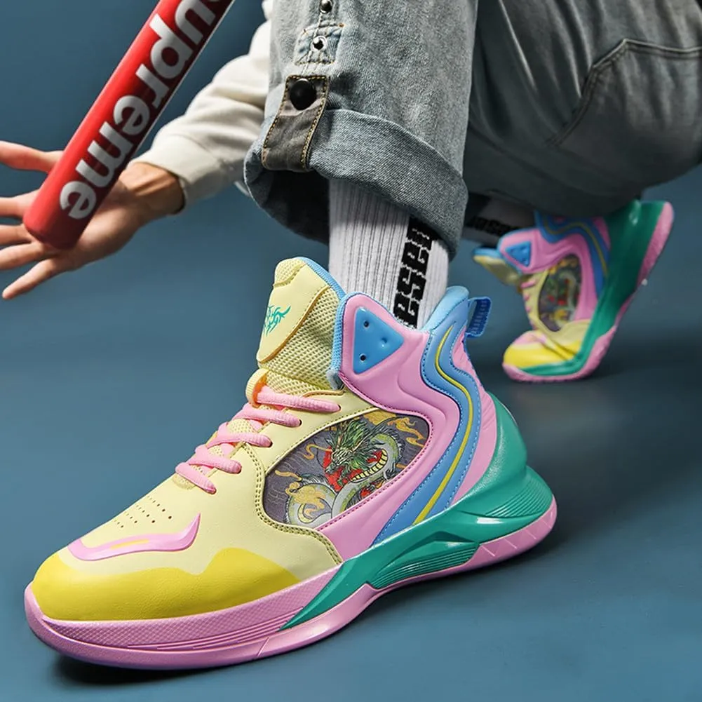MAUGELY Men's High Top Basketball Sneakers Breathable Non Slip Student Youth Casual Comfortable Shoes