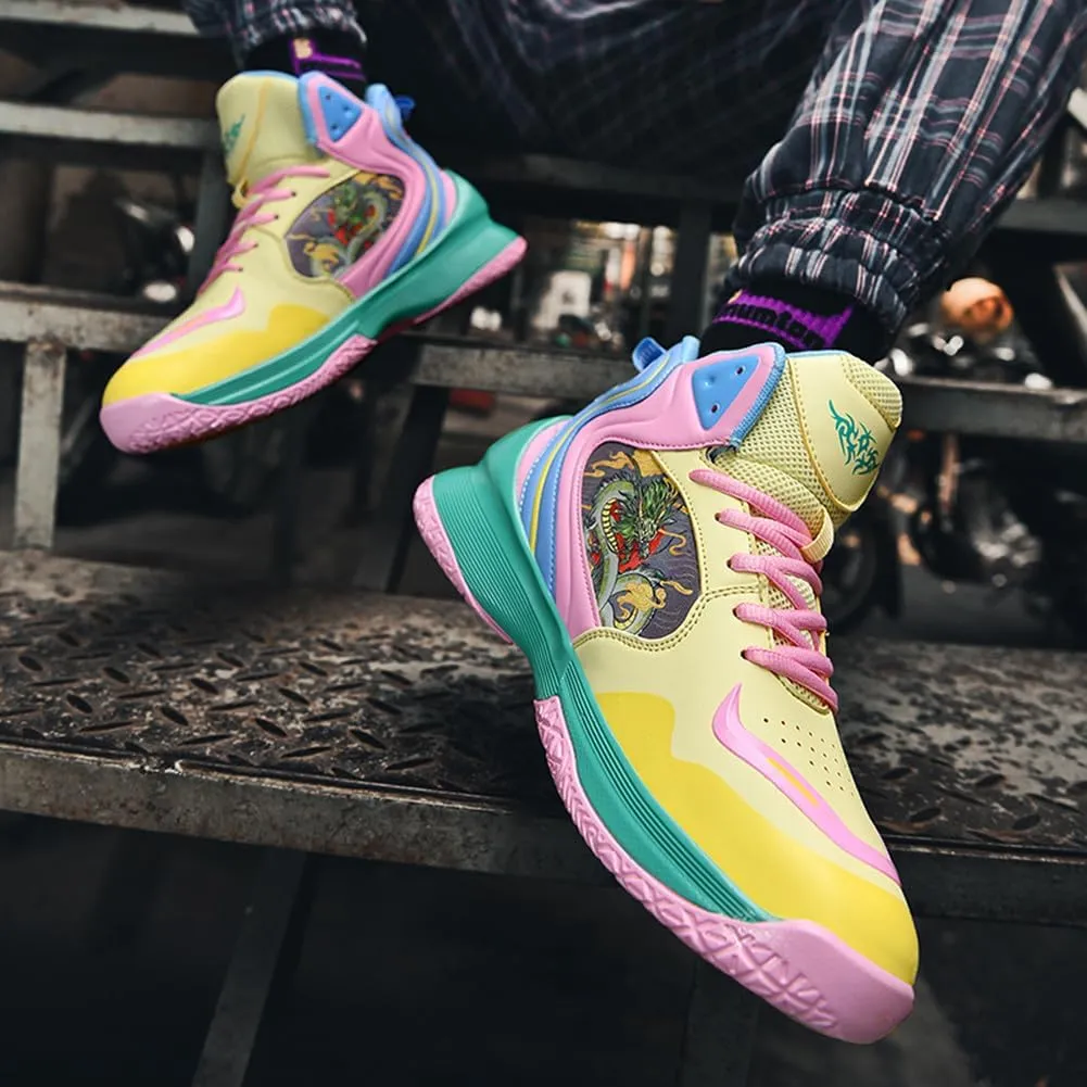MAUGELY Men's High Top Basketball Sneakers Breathable Non Slip Student Youth Casual Comfortable Shoes