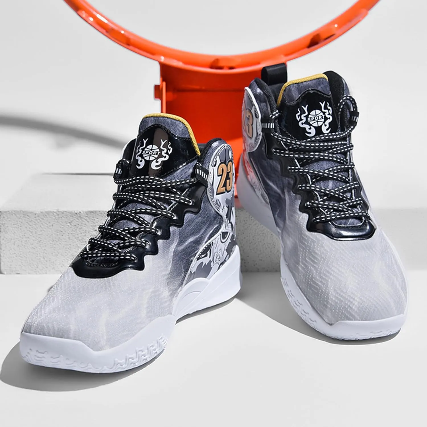Men's Basketball Shoes Anti-Slip and Wear-Resistant Soles Running Shoes Graffiti Design Fashionable Sports Shoes