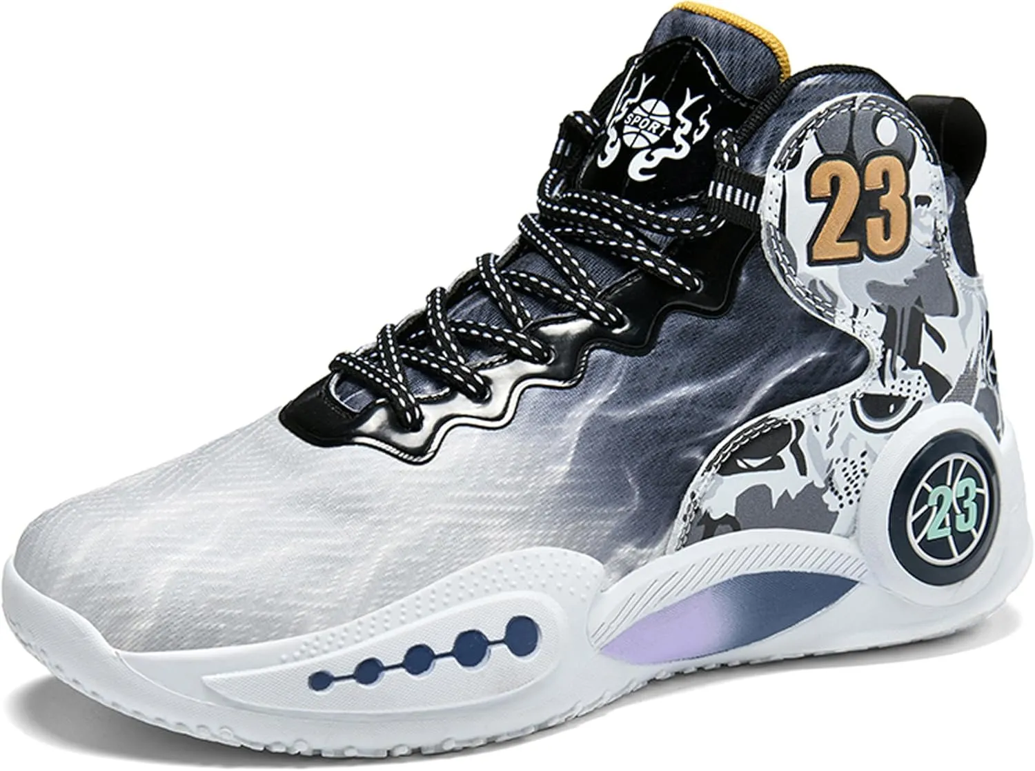 Men's Basketball Shoes Anti-Slip and Wear-Resistant Soles Running Shoes Graffiti Design Fashionable Sports Shoes