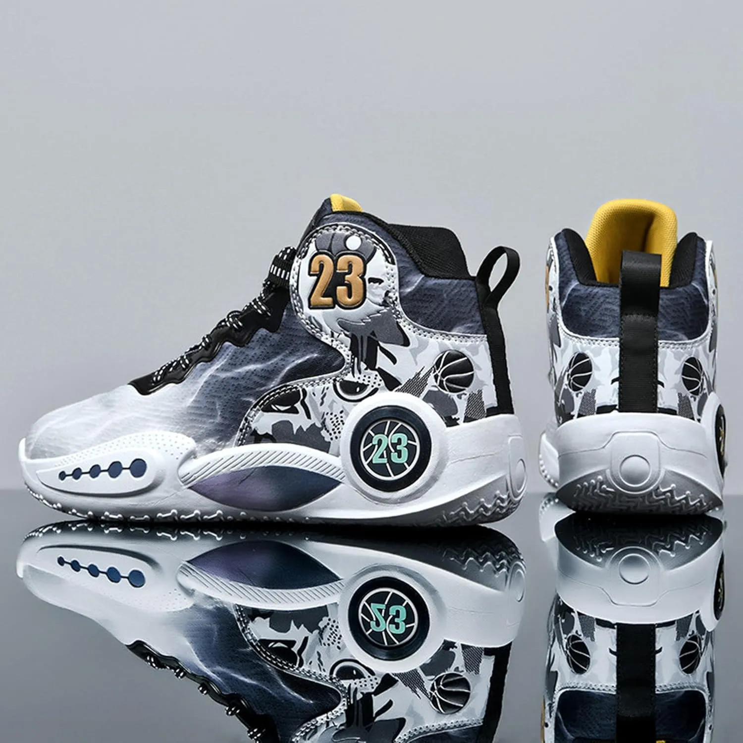 Men's Basketball Shoes Anti-Slip and Wear-Resistant Soles Running Shoes Graffiti Design Fashionable Sports Shoes