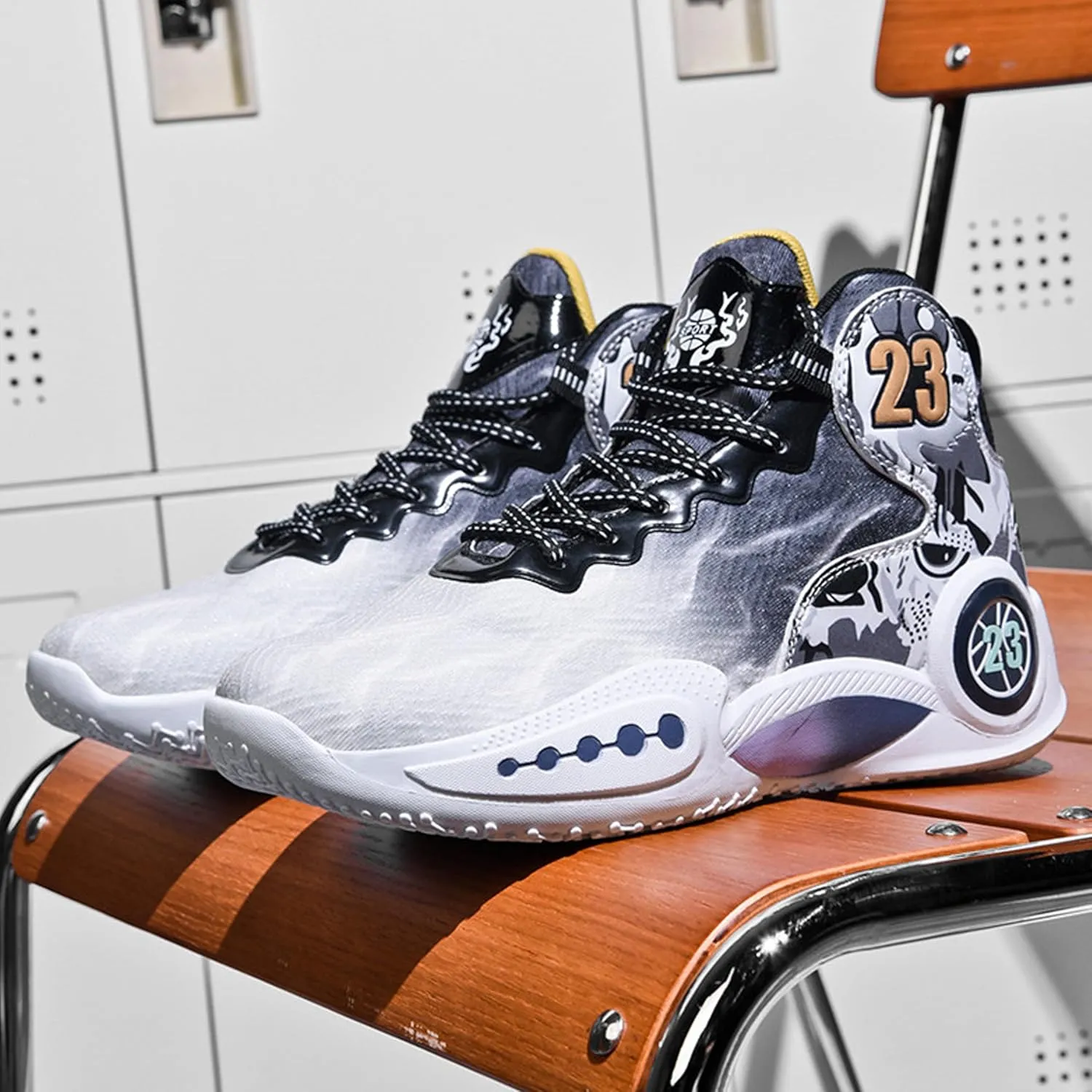 Men's Basketball Shoes Anti-Slip and Wear-Resistant Soles Running Shoes Graffiti Design Fashionable Sports Shoes