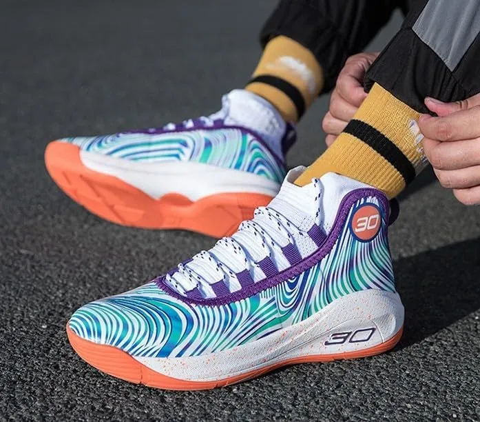 Men's Basketball Shoes Fashion Printed Leather Sneakers Youth