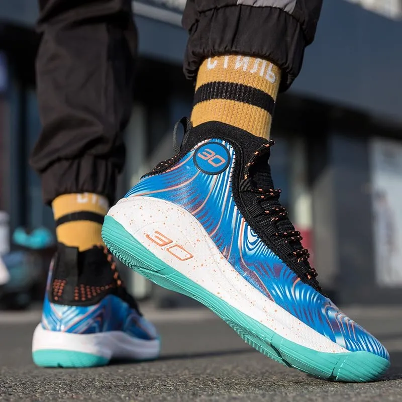 Men's Basketball Shoes Fashion Printed Leather Sneakers Youth